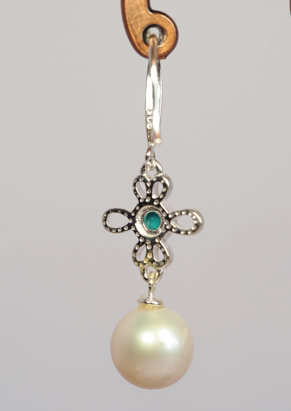 Sterling Silver Turquoise and Pearl Drop Earrings | Filigree Flower | Freshwater Pearl | 925 Silver
