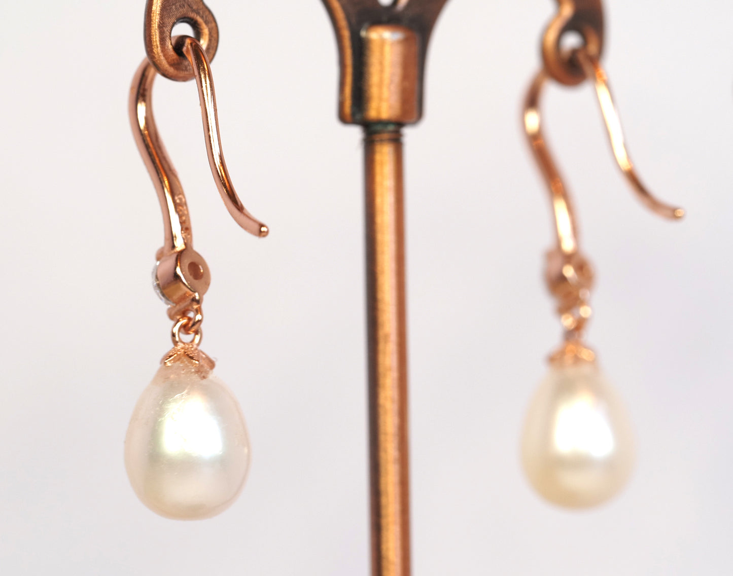 Rose Gold Pearl Drop Earrings | 925 Sterling Silver | Cubic Zirconia and Freshwater Pearl | Bridal Earrings