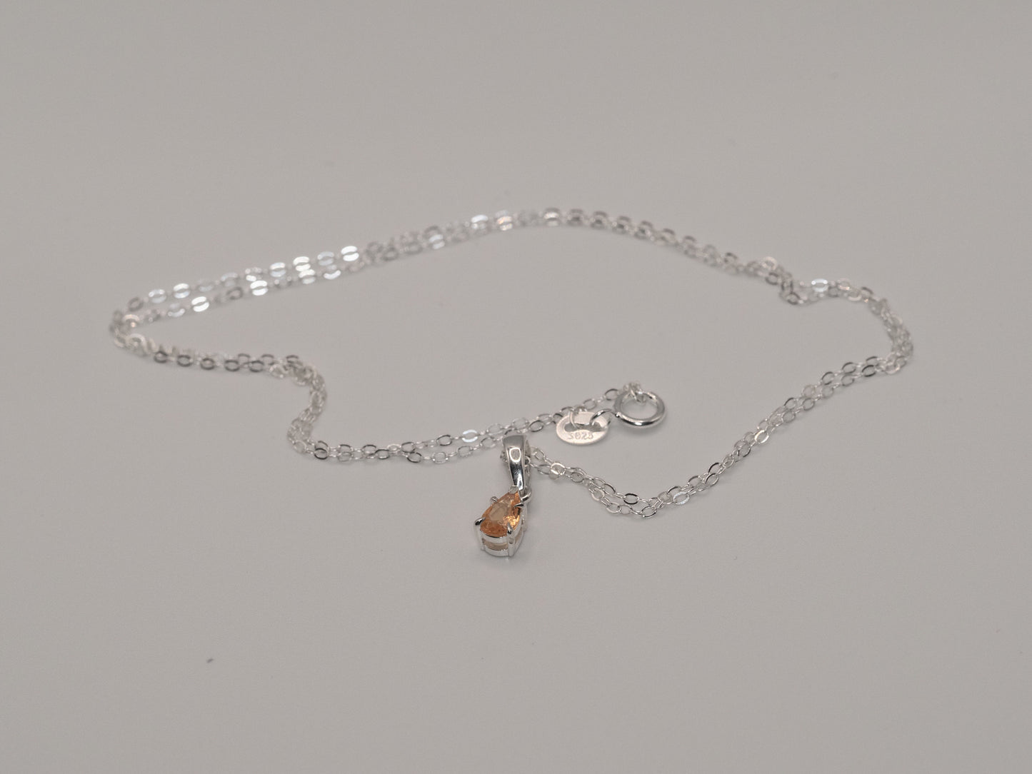 Mandarin Garnet Sterling Silver Pendant Necklace | 0.51ct Natural Gemstone | 925 Silver Trace Chain | 17 Inch |