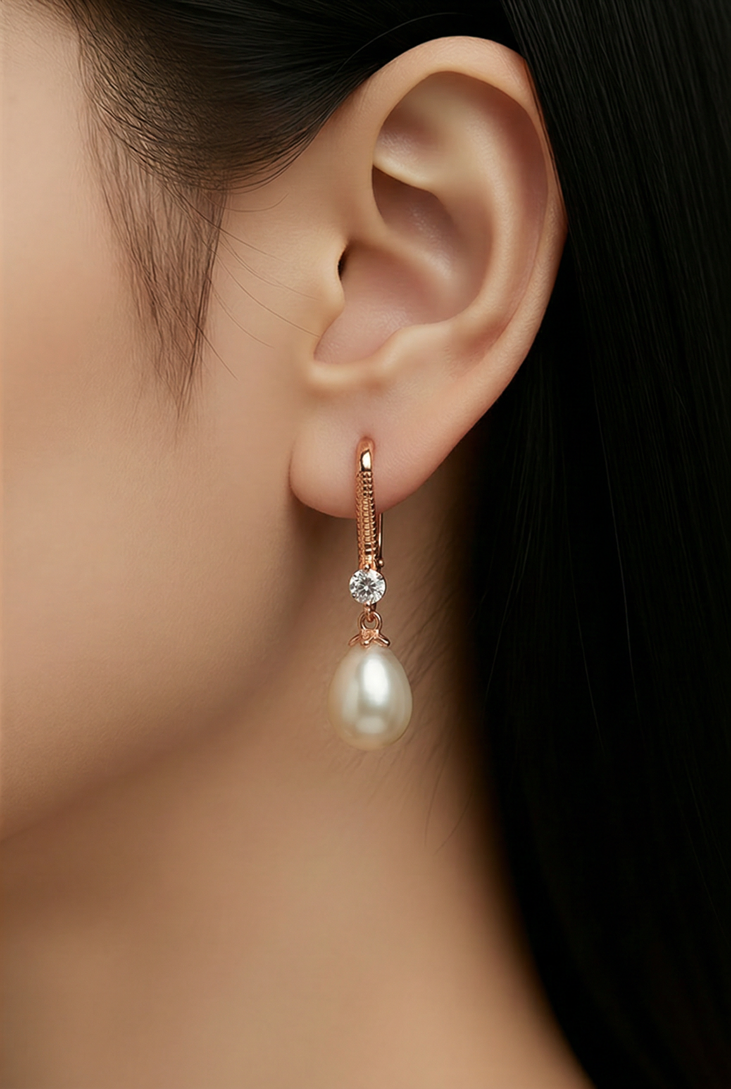 Rose Gold Pearl Drop Earrings | 925 Sterling Silver | Cubic Zirconia and Freshwater Pearl | Bridal Earrings