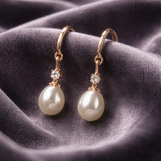 Rose Gold Pearl Drop Earrings | 925 Sterling Silver | Cubic Zirconia and Freshwater Pearl | Bridal Earrings