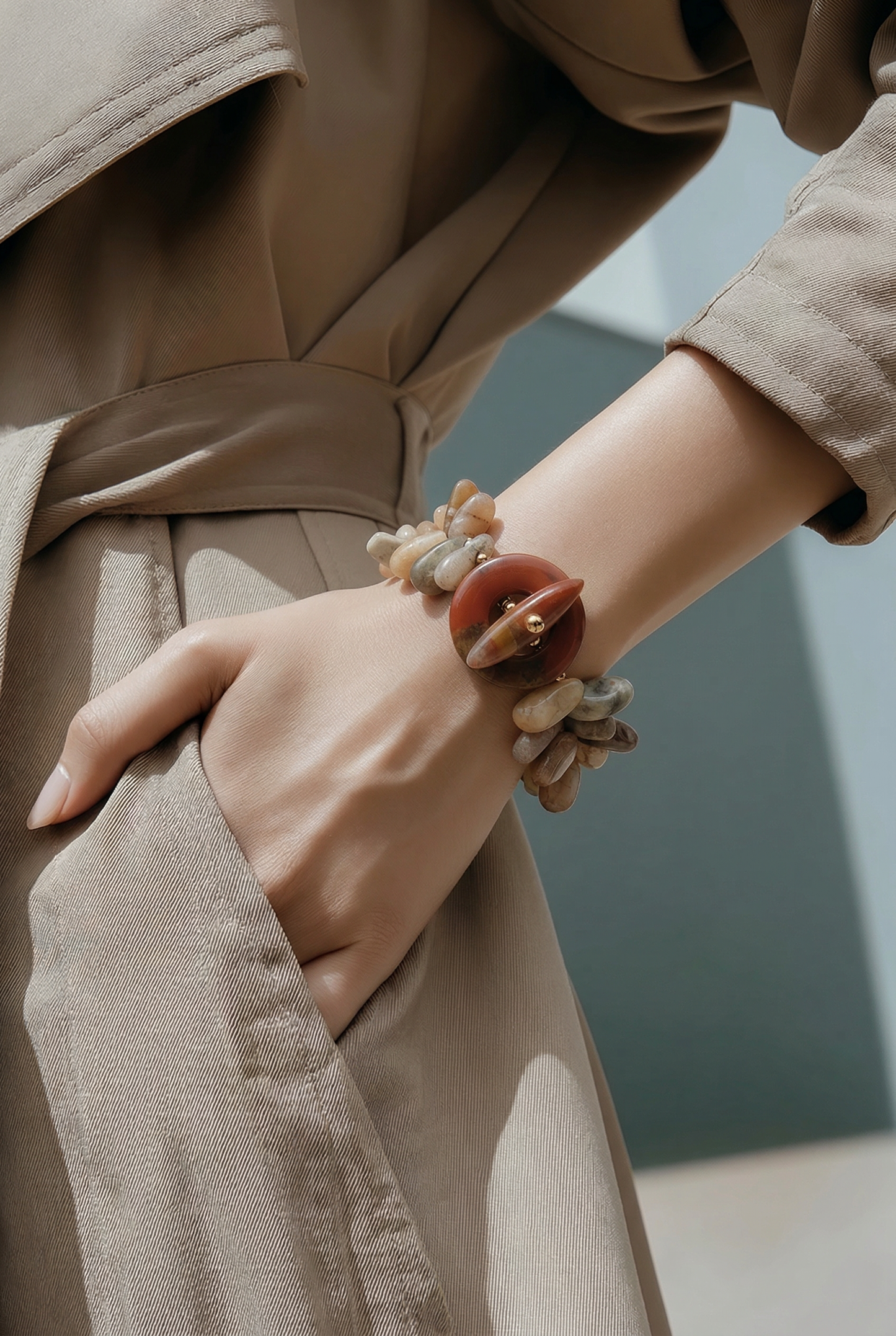 Mookaite and Sandstone Stretch Bracelet | Natural Stone Toggle Clasp | Handmade Gemstone Bracelet | Boho Luxury