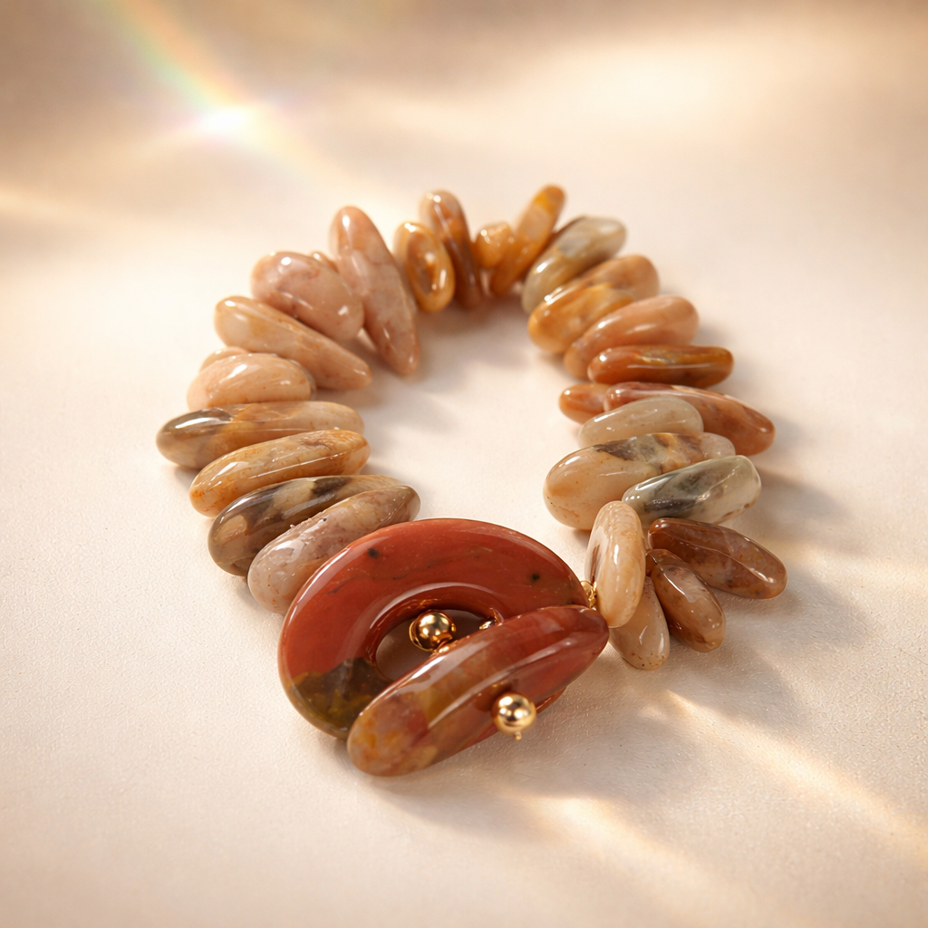 Mookaite and Sandstone Stretch Bracelet | Natural Stone Toggle Clasp | Handmade Gemstone Bracelet | Boho Luxury