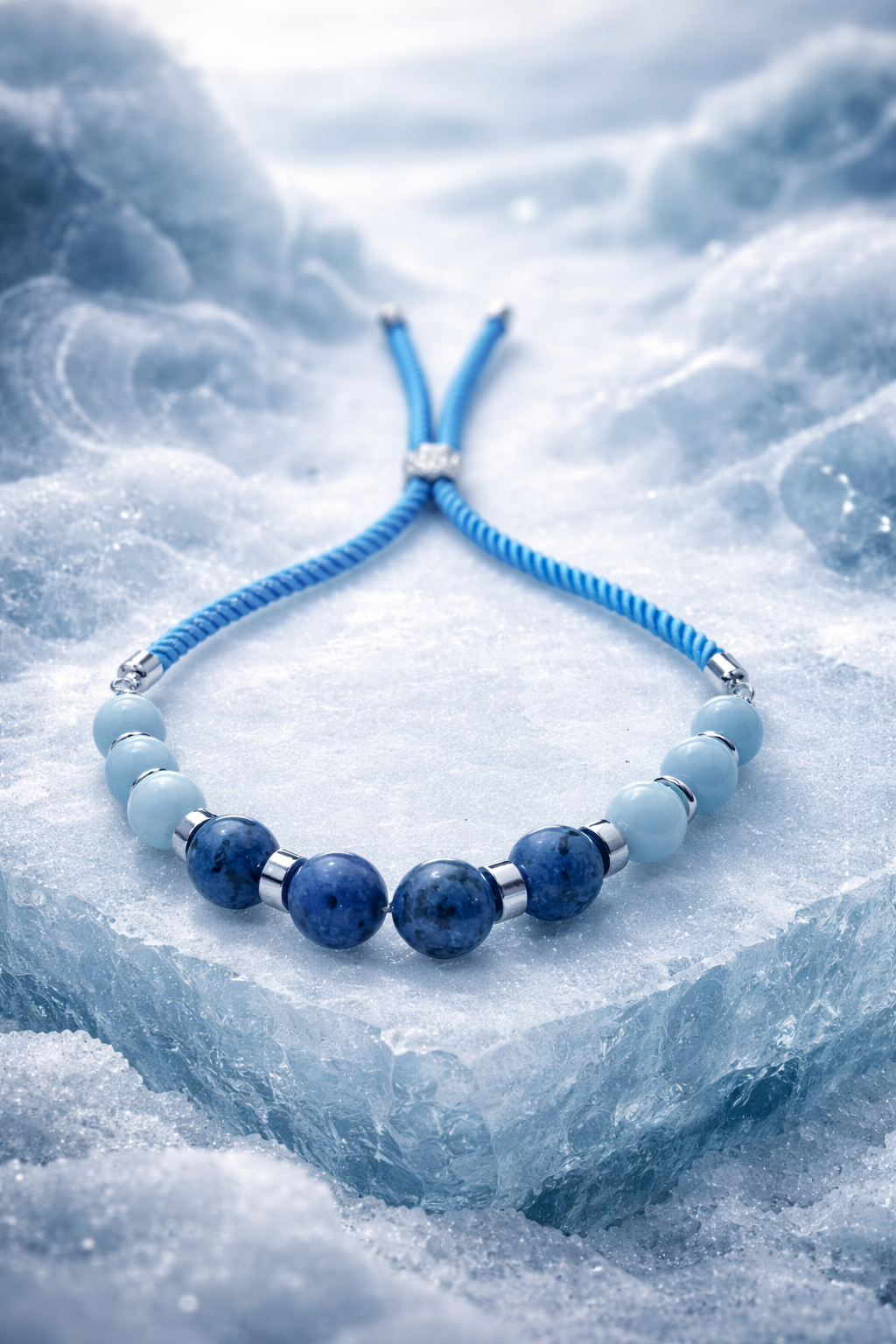 Angelite and Blue Spot Jasper Rope Bracelet | Silver Plated Spacers | Adjustable | Handmade Gemstone Bracelet