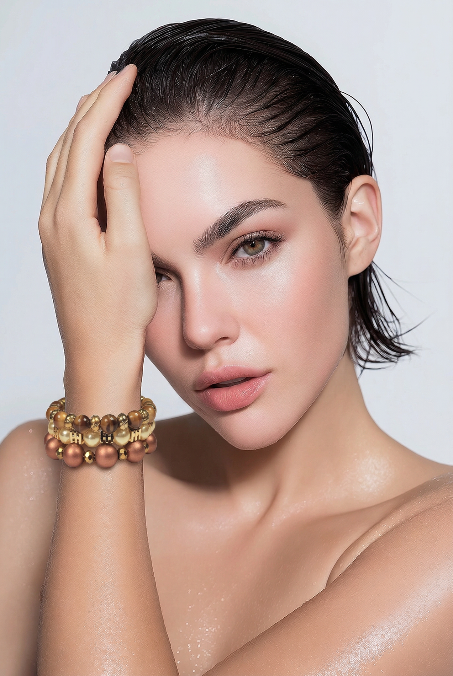 Tree of Life Memory Wire Stack Bracelet | Warm Gold & Pearl Beads | Handmade Multi-Strand Bracelet