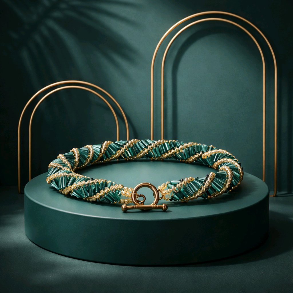 Art Deco Beaded Bracelet | Teal and Gold Woven Bracelet | Bugle Bead Bracelet | 1920s Inspired | Handmade Statement Bracelet