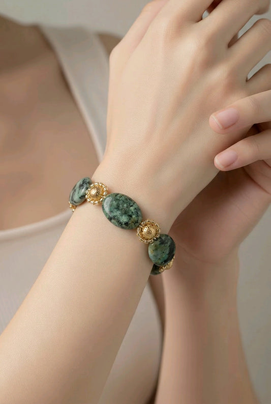 African Turquoise Jasper & Gold Bracelet | Semi Precious Stone | Gold Toggle Clasp | Handmade Ladies Bracelet | Boho Luxury