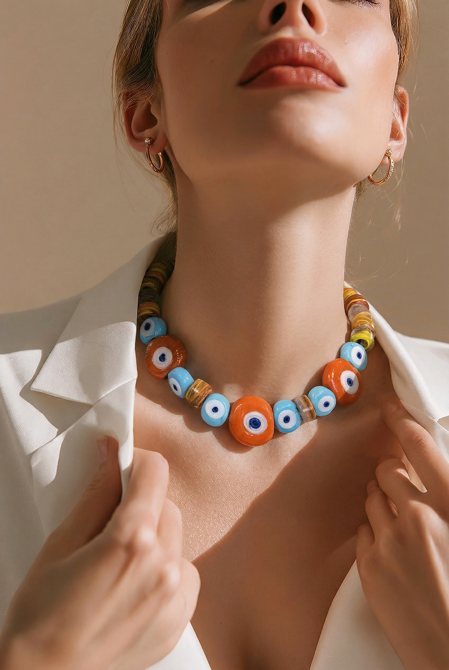 Turkish Glass Evil Eye Boho Necklace | Adjustable Cord Necklace | Handmade Glass Beads