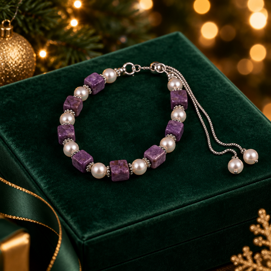 Bursa Jadeite & White Shell Pearl Bracelet | Sterling Silver Adjustable Slider | Silver Spacers | Handmade Gemstone Bracelet