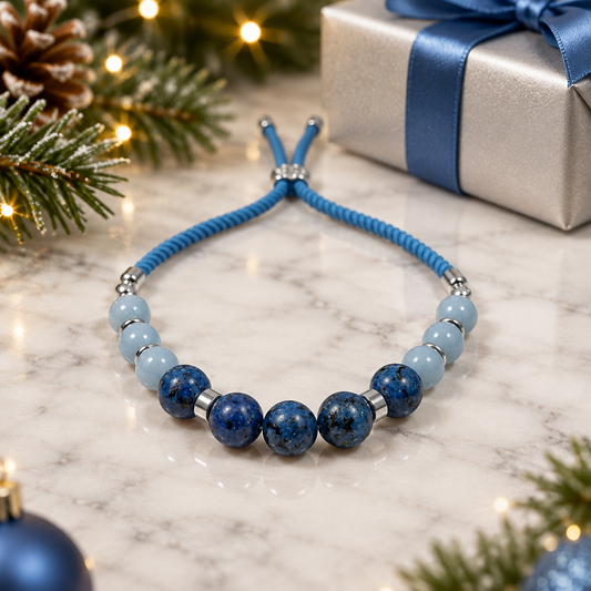 Angelite and Blue Spot Jasper Rope Bracelet | Silver Plated Spacers | Adjustable | Handmade Gemstone Bracelet