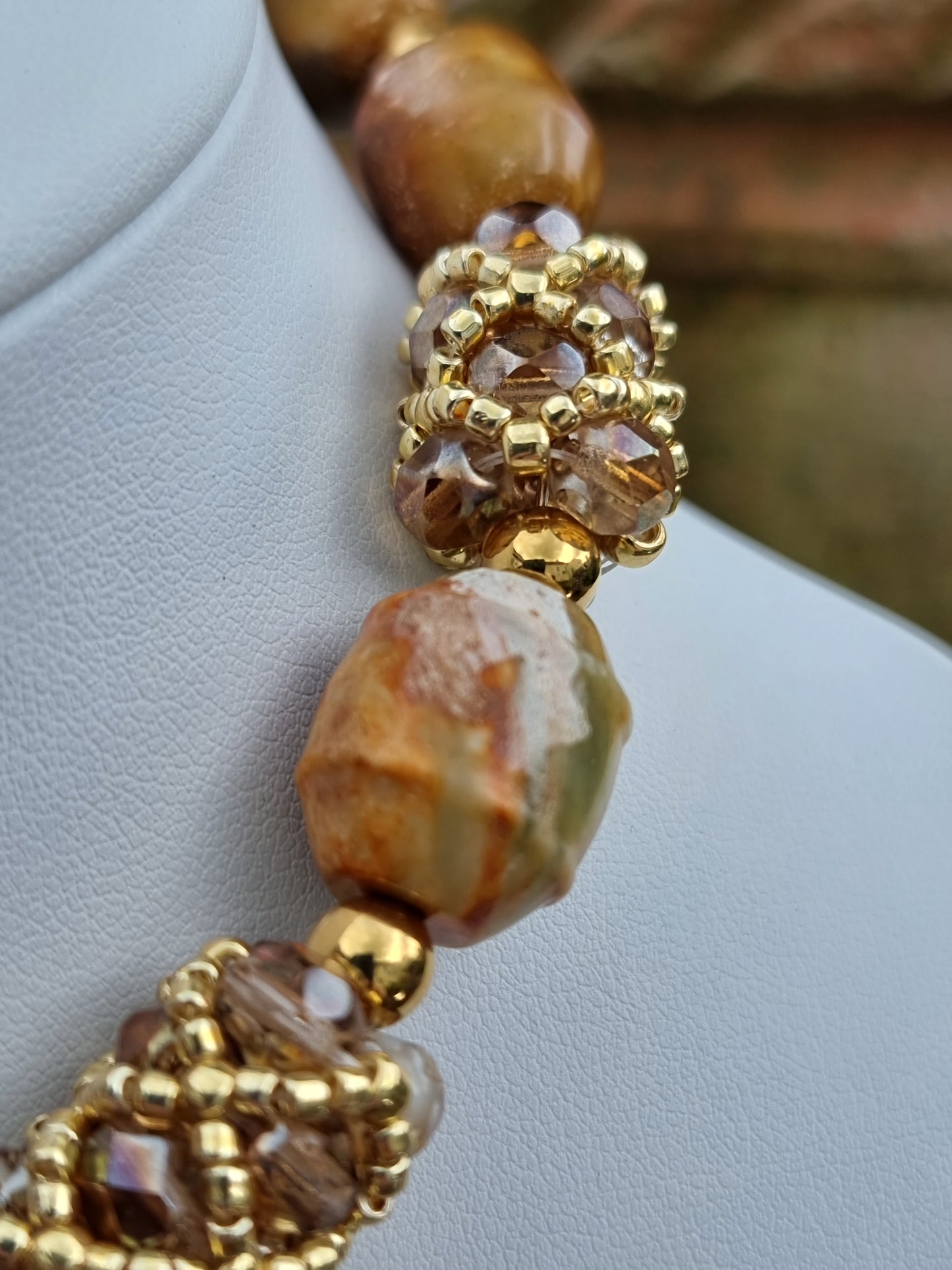 Jade and Champagne Crystal Choker Necklace | Gold Memory Wire | Handmade Statement Necklace | Boho Luxury