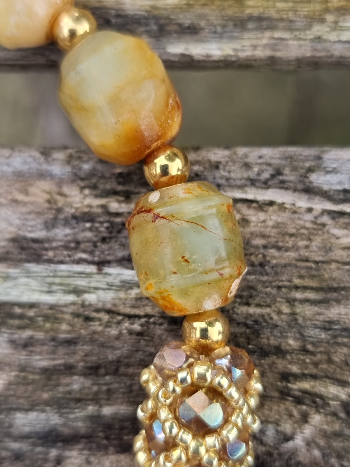 Jade and Champagne Crystal Choker Necklace | Gold Memory Wire | Handmade Statement Necklace | Boho Luxury