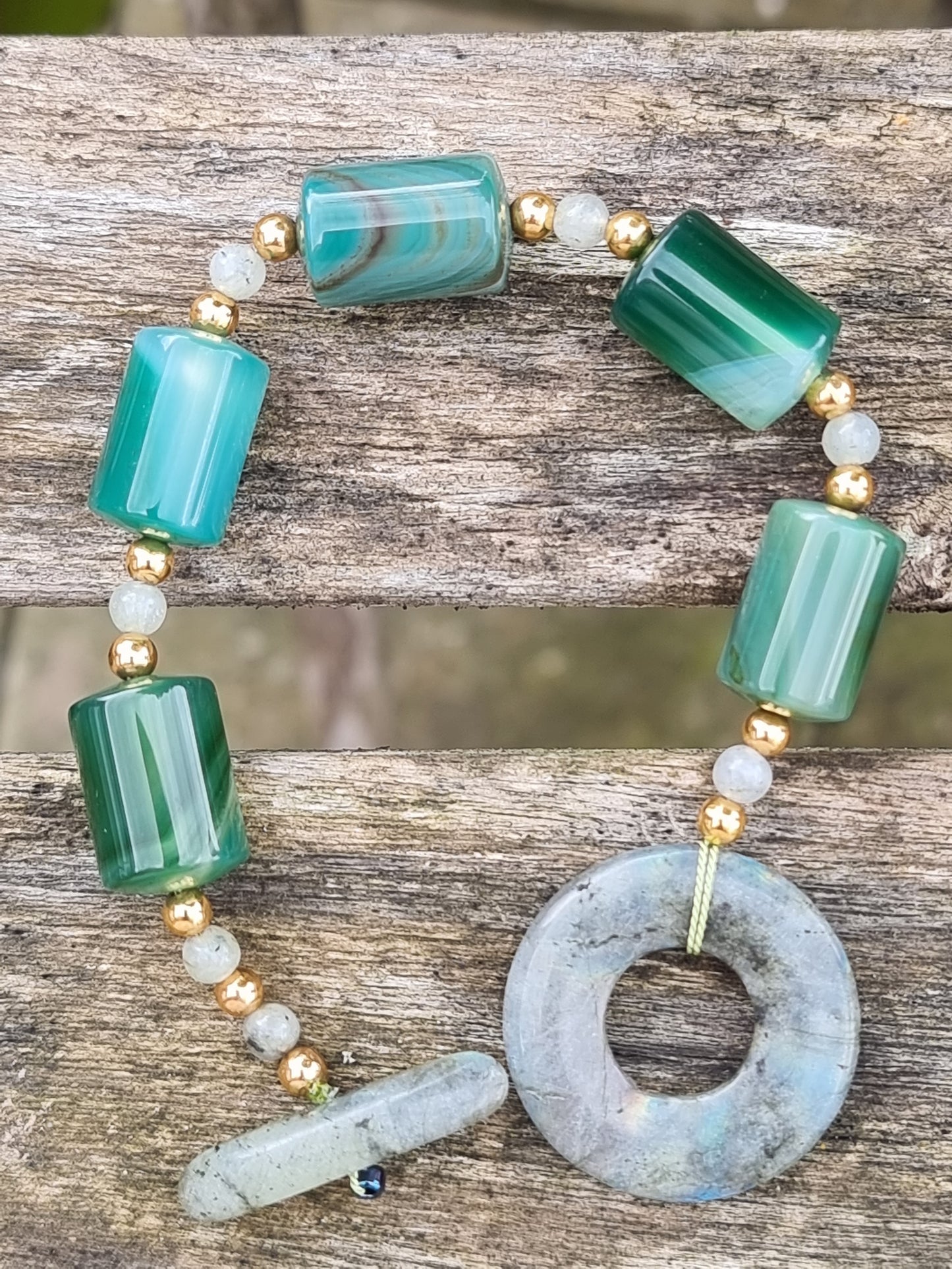 Sardonyx Agate and Labradorite Bracelet | Gold Plated | Toggle Clasp | Handmade Gemstone Bracelet | Boho Luxury