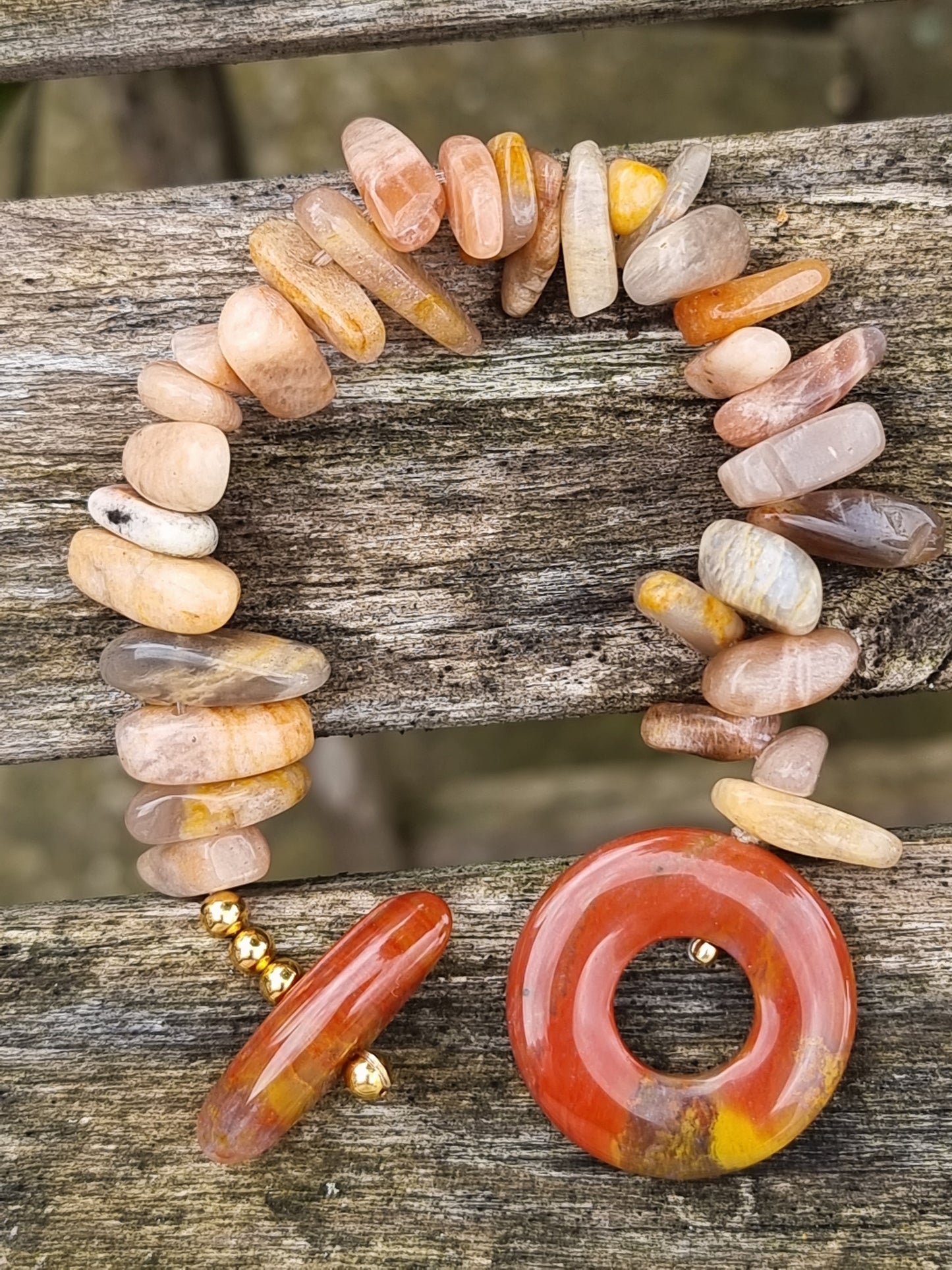Mookaite and Sandstone Stretch Bracelet | Natural Stone Toggle Clasp | Handmade Gemstone Bracelet | Boho Luxury