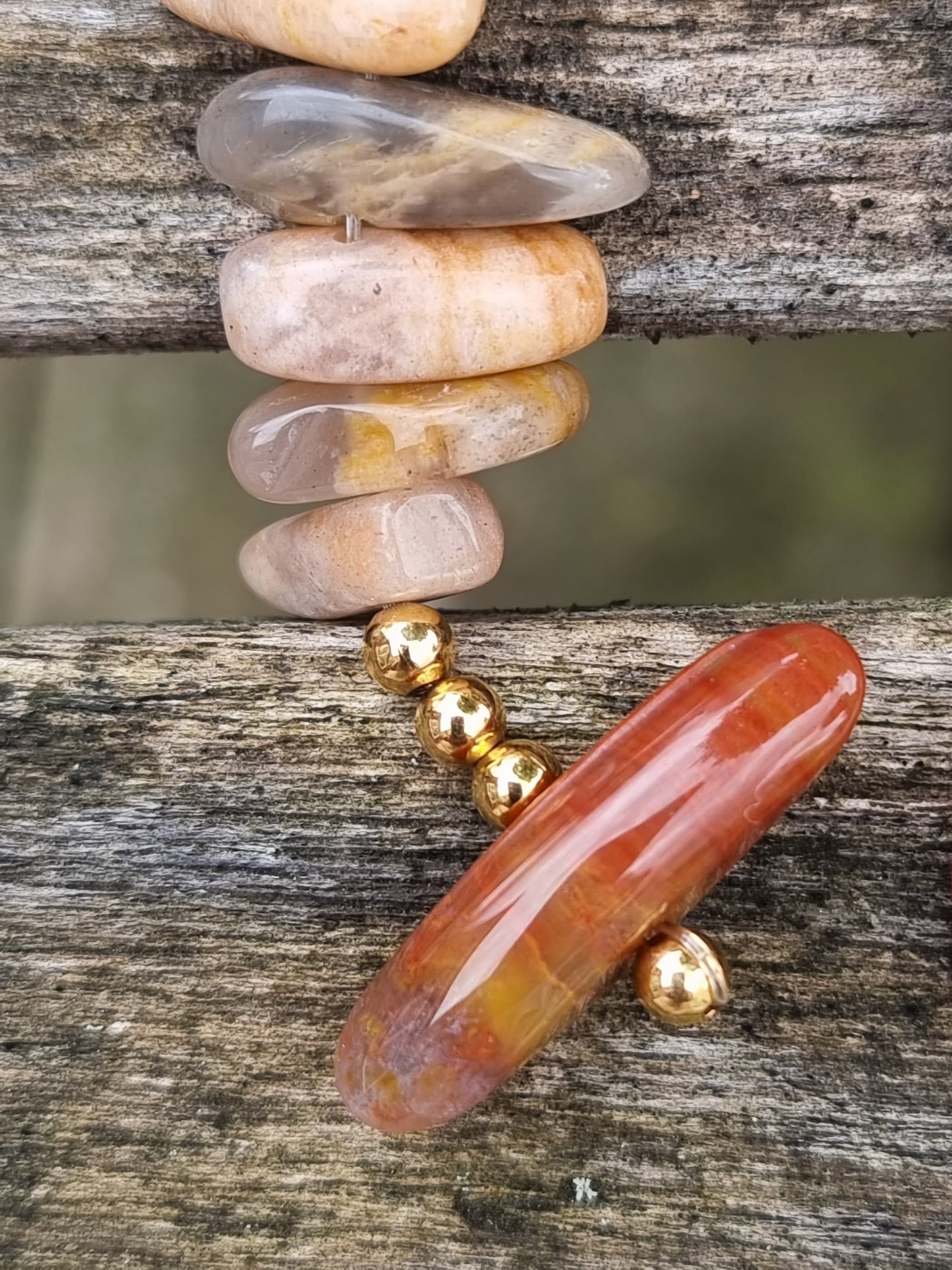 Mookaite and Sandstone Stretch Bracelet | Natural Stone Toggle Clasp | Handmade Gemstone Bracelet | Boho Luxury