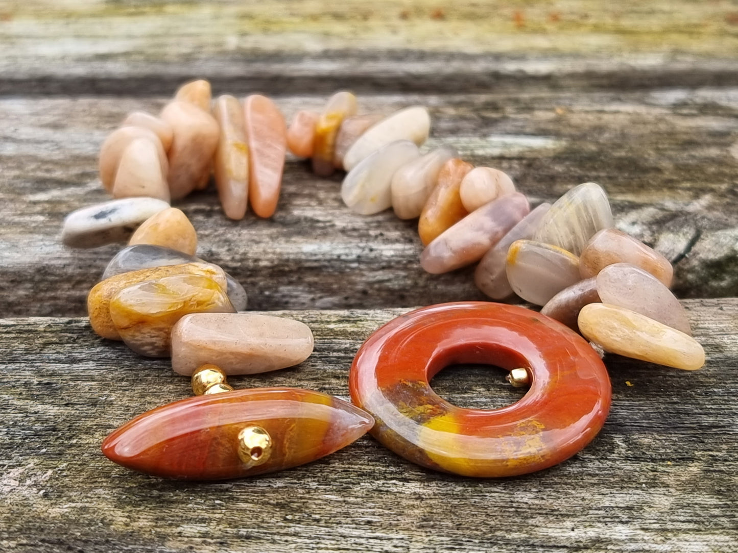 Mookaite and Sandstone Stretch Bracelet | Natural Stone Toggle Clasp | Handmade Gemstone Bracelet | Boho Luxury