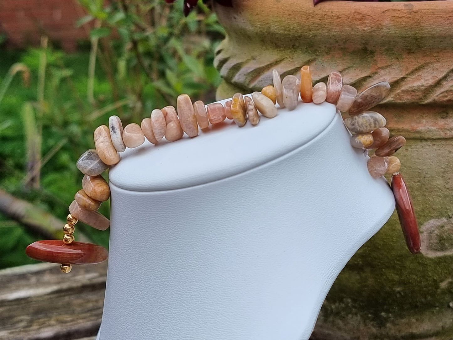 Mookaite and Sandstone Stretch Bracelet | Natural Stone Toggle Clasp | Handmade Gemstone Bracelet | Boho Luxury