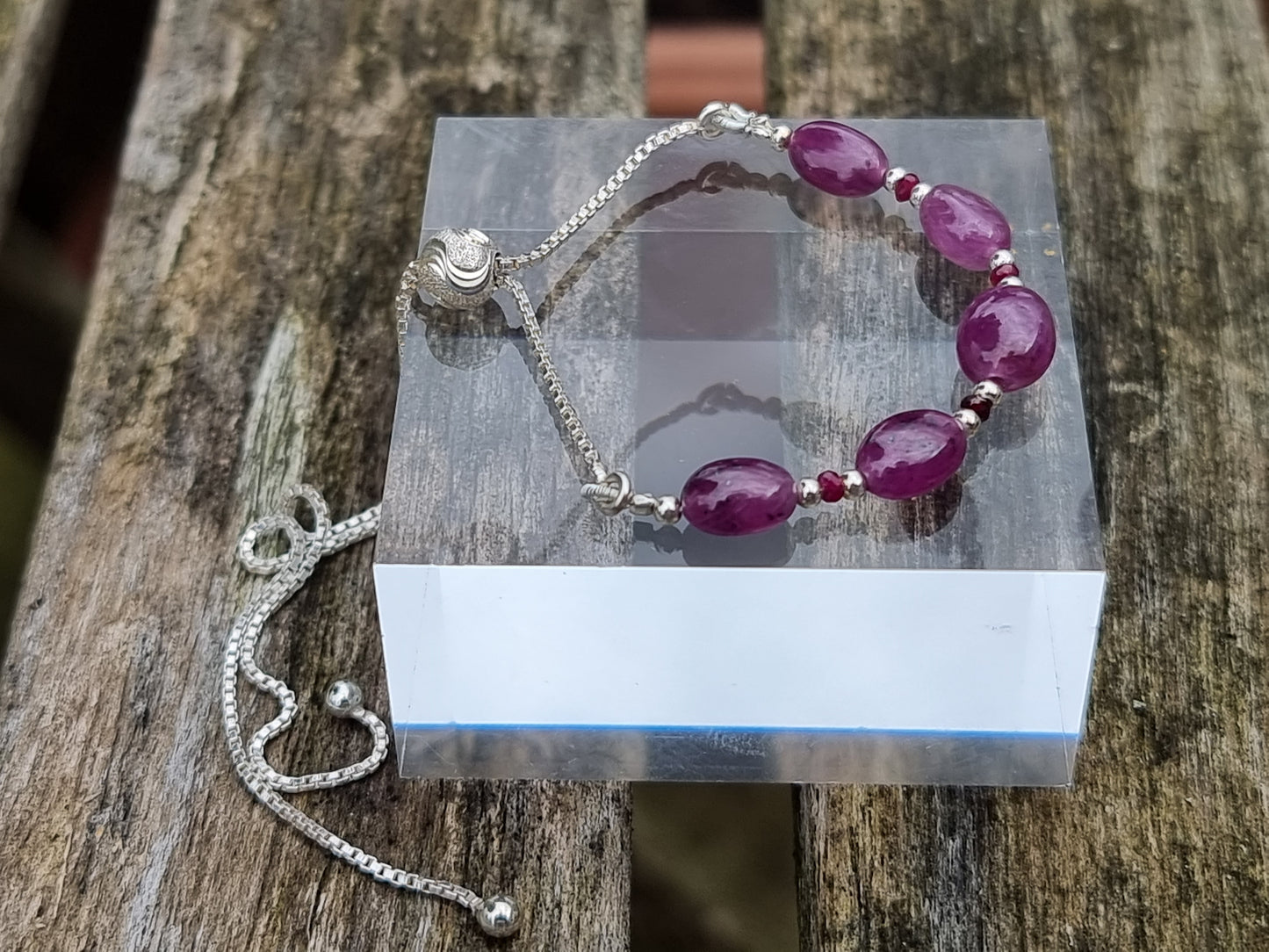 Natural Ruby and Sterling Silver Adjustable Bracelet | Guinea Mine Ruby | Handmade Gemstone Bracelet | Luxury Bracelet