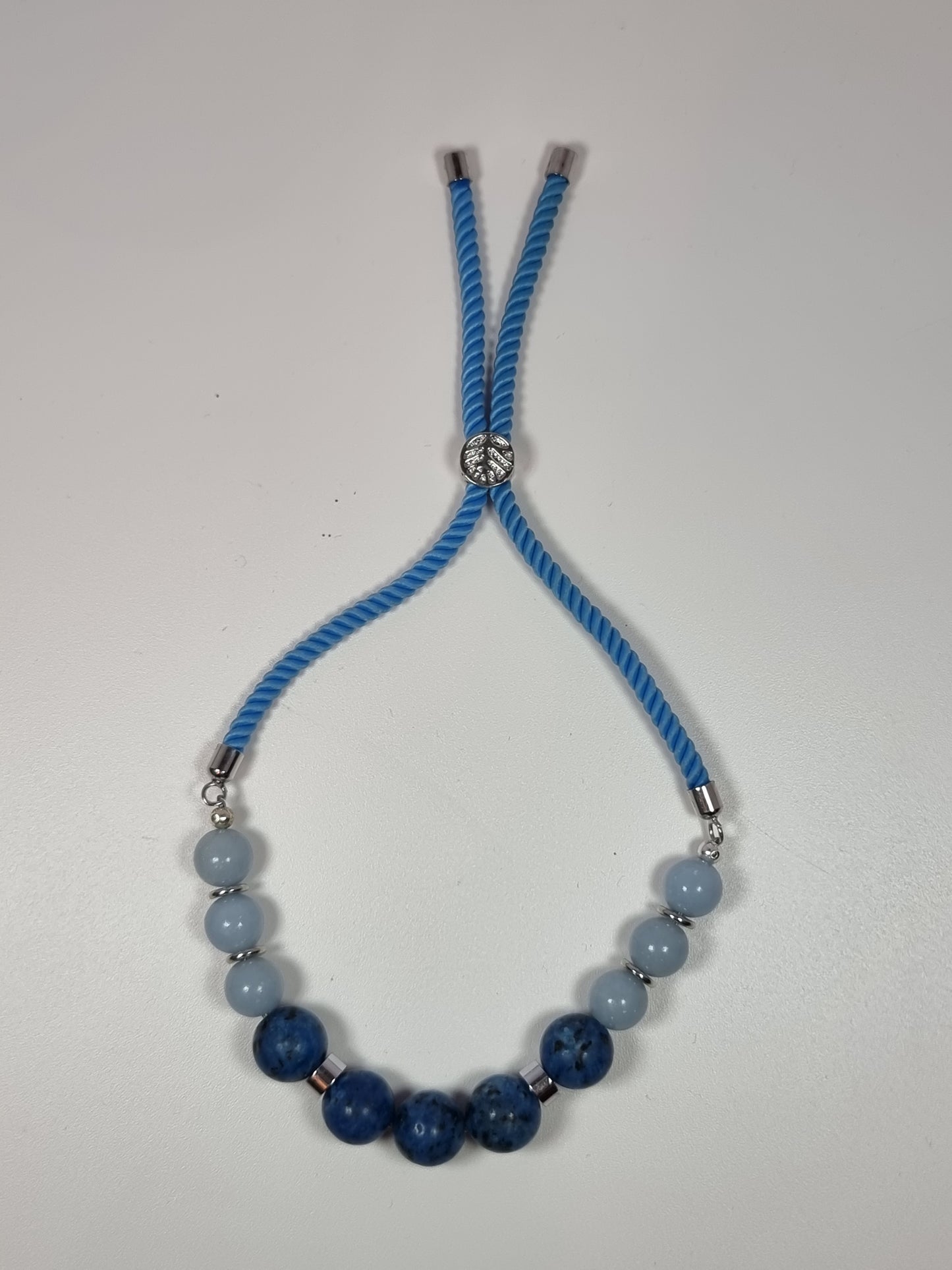 Angelite and Blue Spot Jasper Rope Bracelet | Silver Plated Spacers | Adjustable | Handmade Gemstone Bracelet
