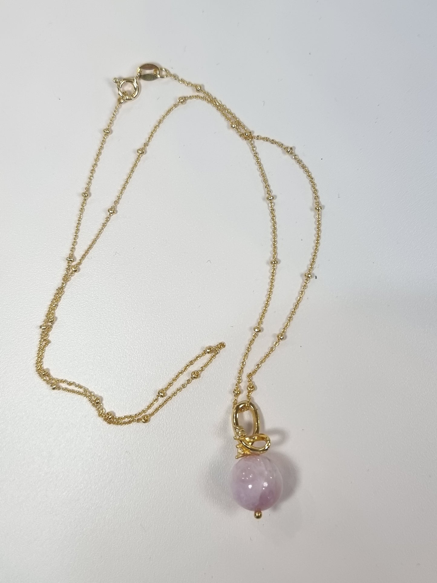 Kunzite and White Topaz Sterling Silver Pendant Necklace | 10ct Gemstones | Gold Plated 925 Silver | 18 Inch | Handmade Luxury Necklace
