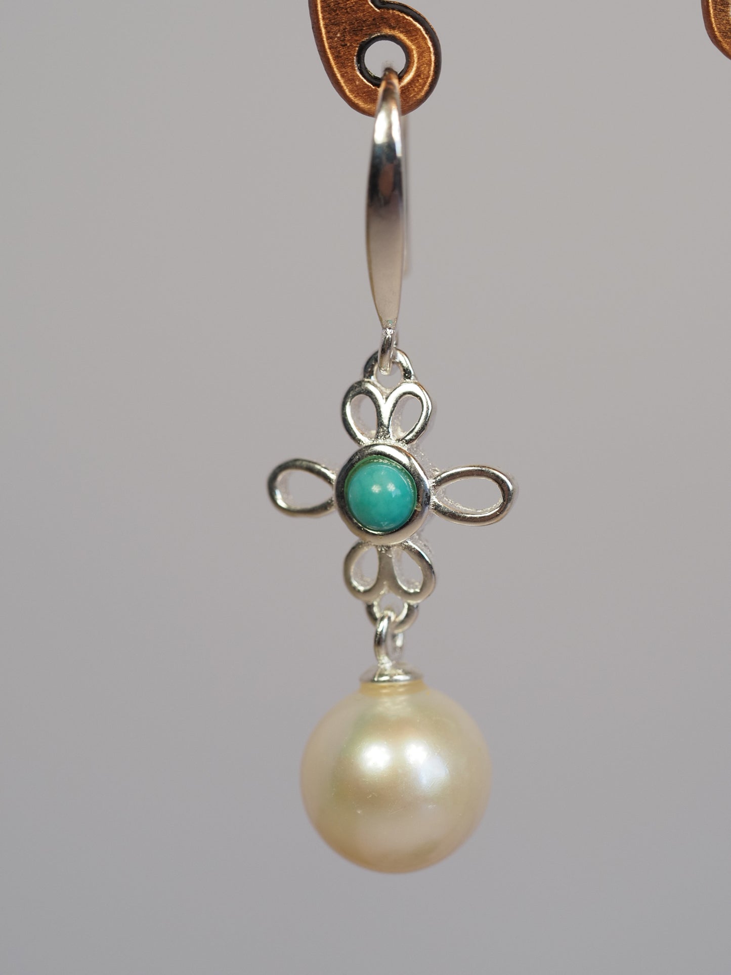 Sterling Silver Turquoise and Pearl Drop Earrings | Filigree Flower | Freshwater Pearl | 925 Silver