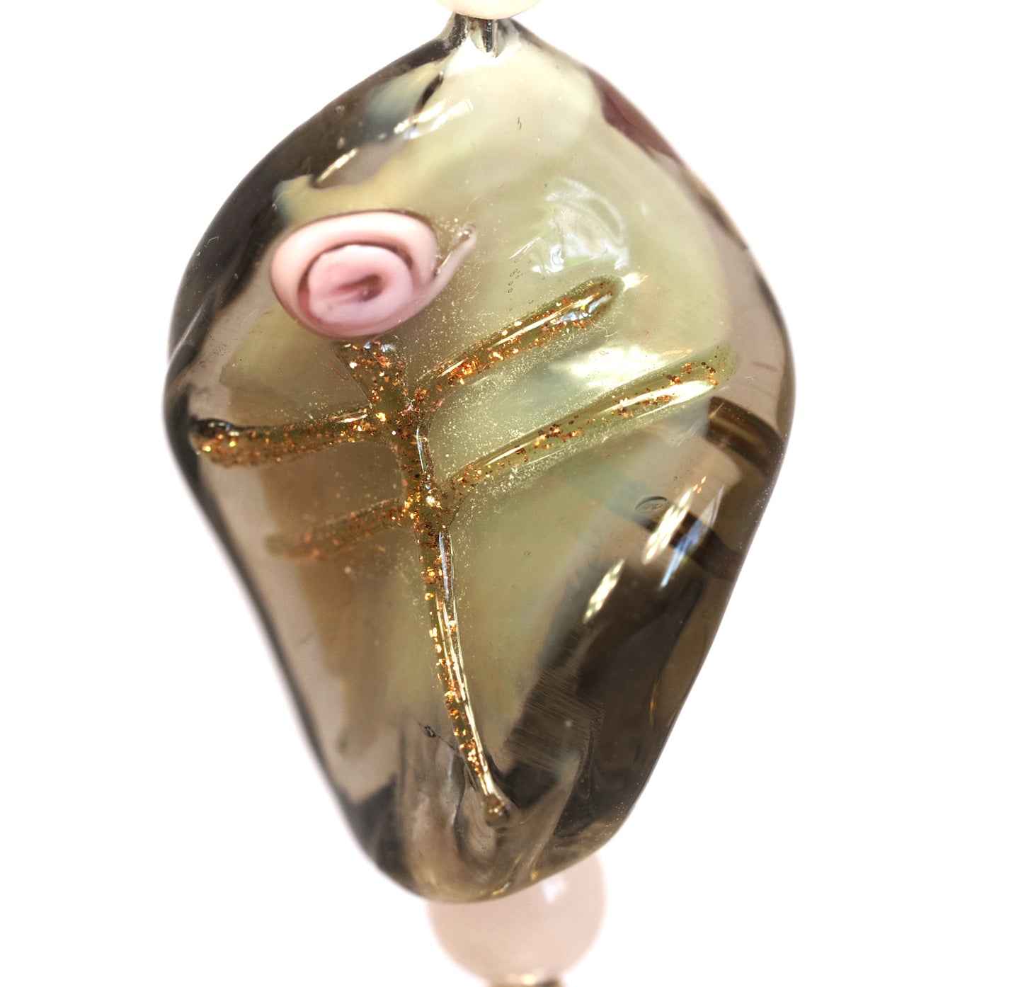 Silver Leaf and Lampwork Glass Drop Earrings | Gold Sand Murano Style | Antique Silver Brass | Handmade Artisan Earrings
