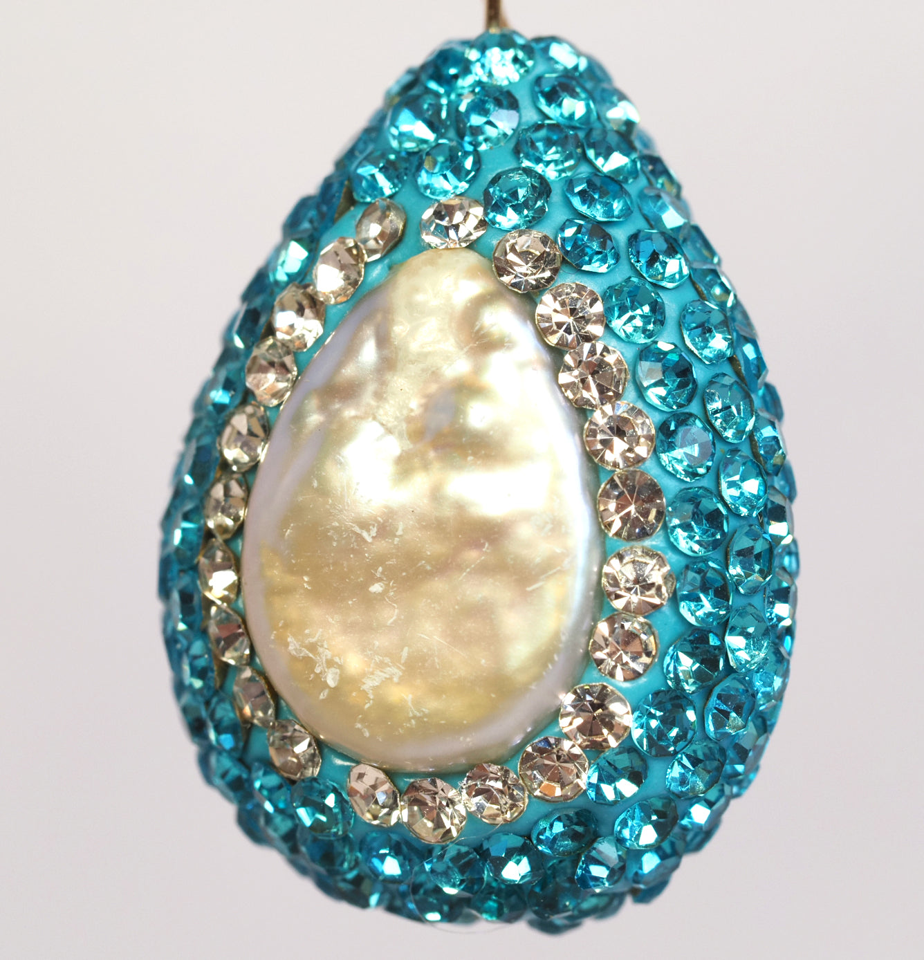 Aqua Teal and Pearl Drop Earrings | Freshwater Cultured Pearl | 925 Gold Plated | Rhinestone Statement Earrings