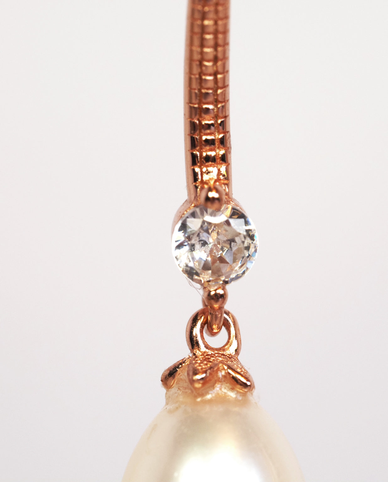 Rose Gold Pearl Drop Earrings | 925 Sterling Silver | Cubic Zirconia and Freshwater Pearl | Bridal Earrings