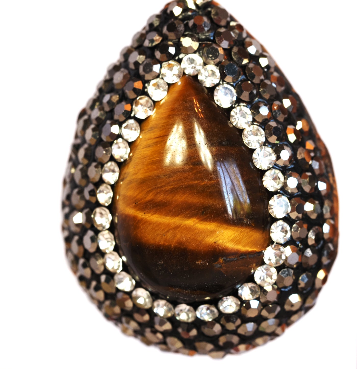 Tiger's Eye and Crystal Pavé Teardrop Earrings | Sterling Silver | Boho Statement 3cm drop Earrings