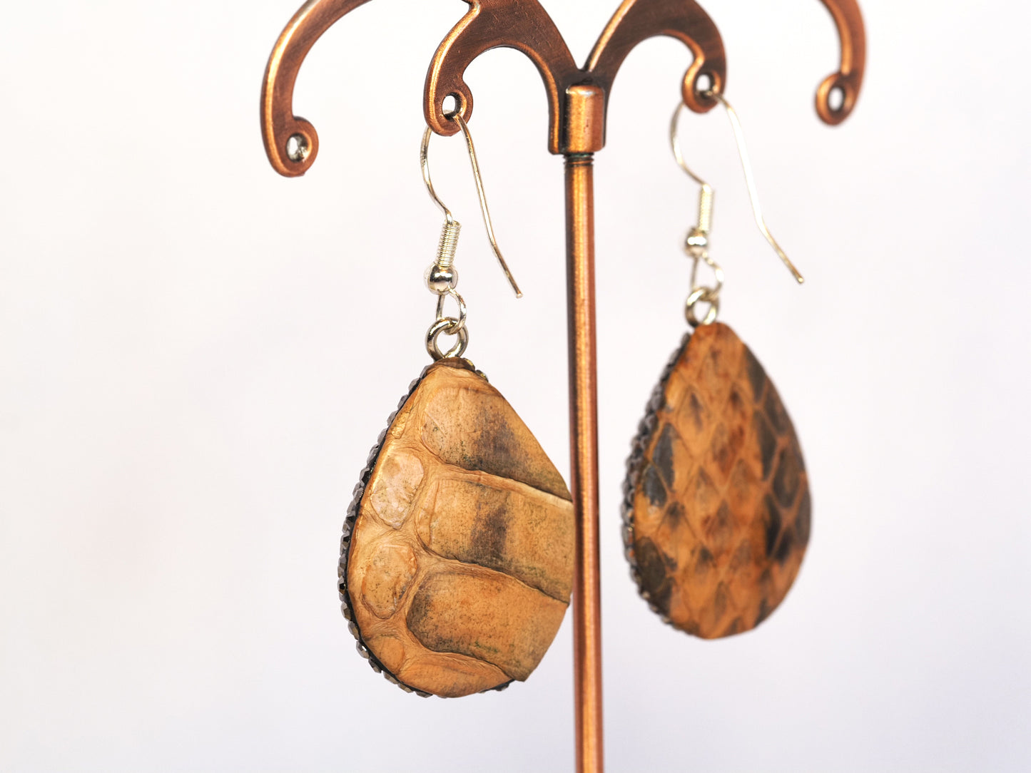 Tiger's Eye and Crystal Pavé Teardrop Earrings | Sterling Silver | Boho Statement 3cm drop Earrings
