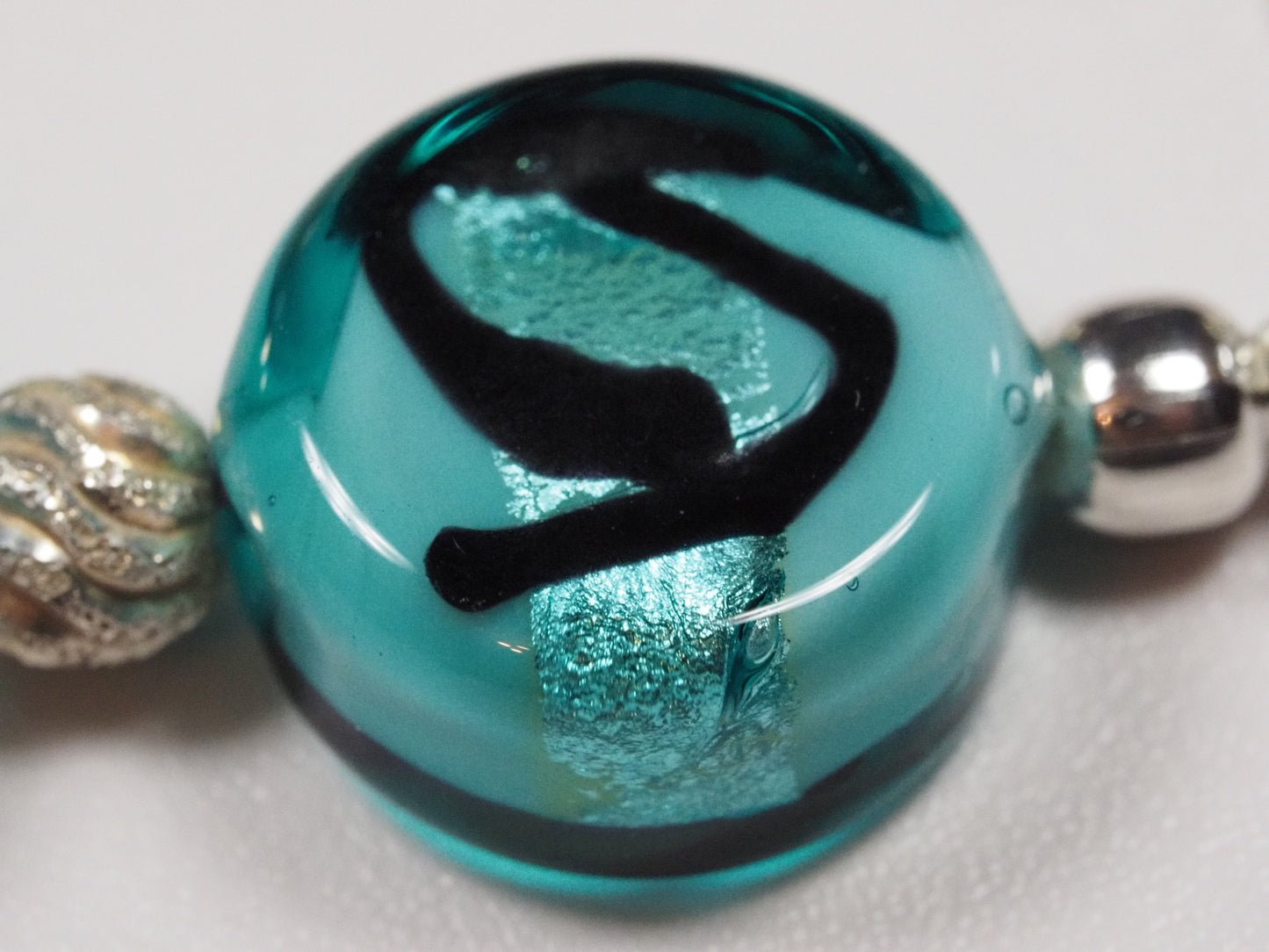 Murano Glass and Sterling Silver Slider Bracelet | Verde Marino Caramella Pastiglia Beads | Handmade Italian Glass Bracelet