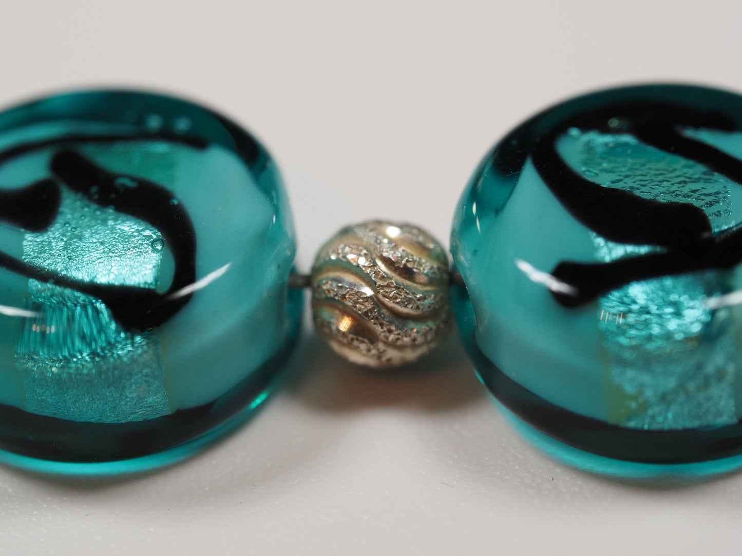 Murano Glass and Sterling Silver Slider Bracelet | Verde Marino Caramella Pastiglia Beads | Handmade Italian Glass Bracelet