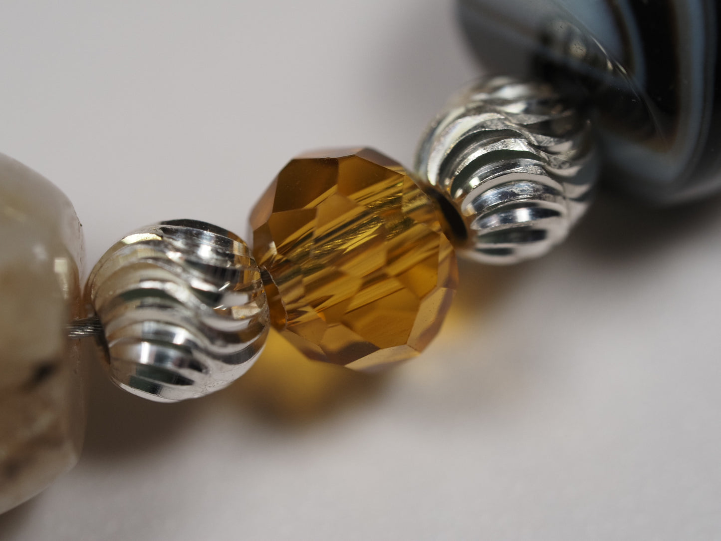 Banded Agate and Genuine Amber Slider Bracelet | Sterling Silver | Adjustable | Handmade Gemstone Bracelet