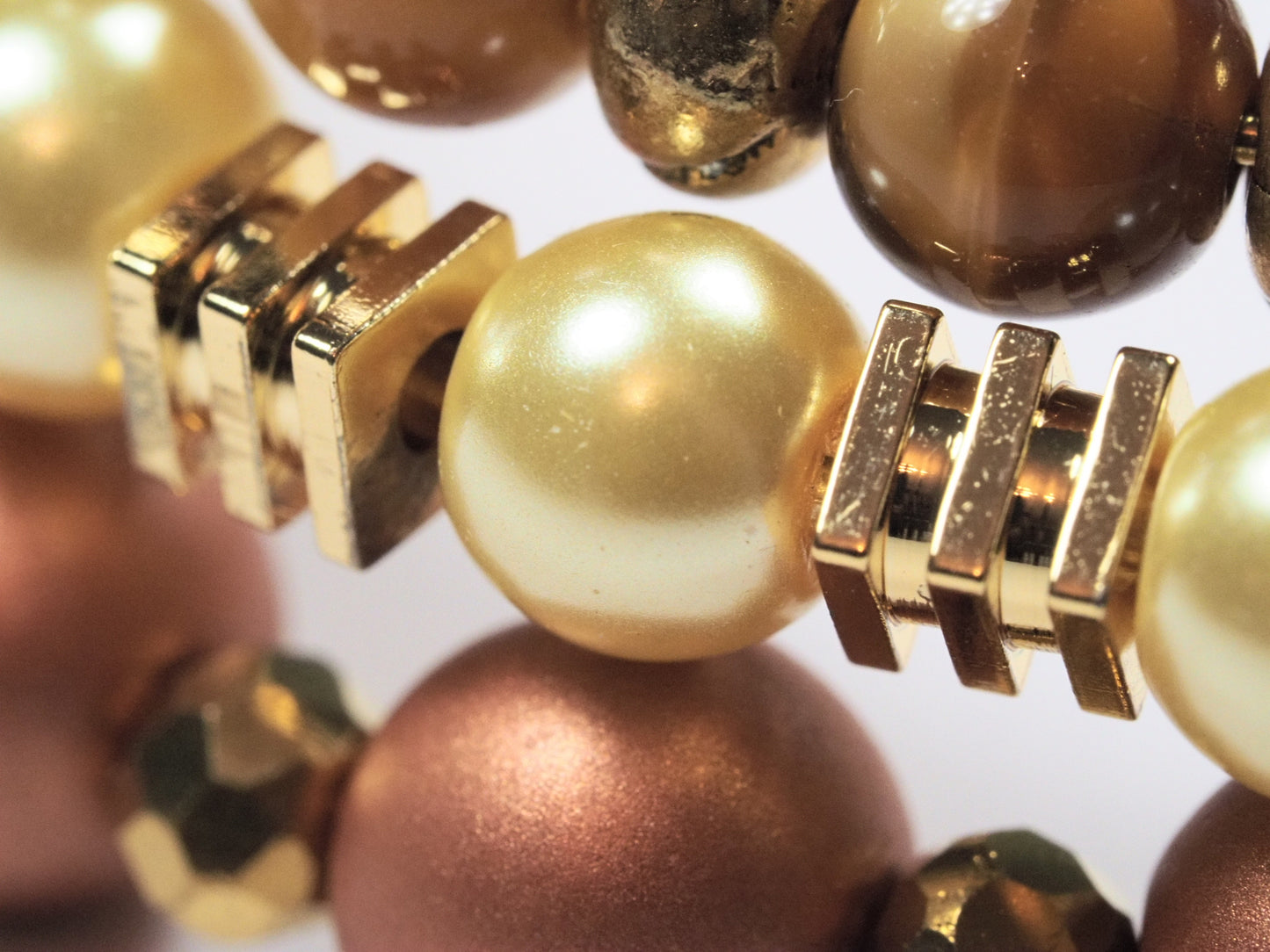 Tree of Life Memory Wire Stack Bracelet | Warm Gold & Pearl Beads | Handmade Multi-Strand Bracelet