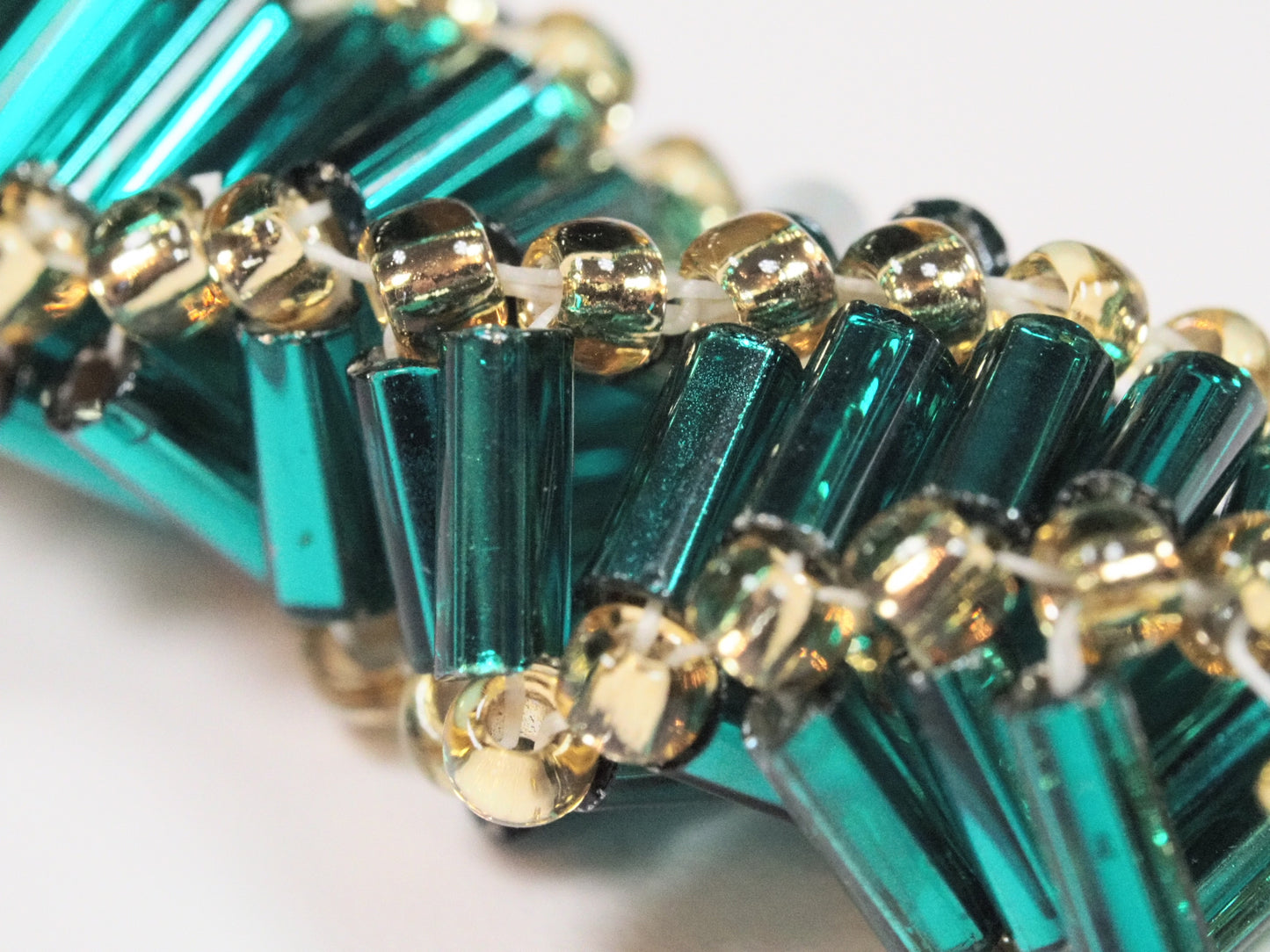 Art Deco Beaded Bracelet | Teal and Gold Woven Bracelet | Bugle Bead Bracelet | 1920s Inspired | Handmade Statement Bracelet