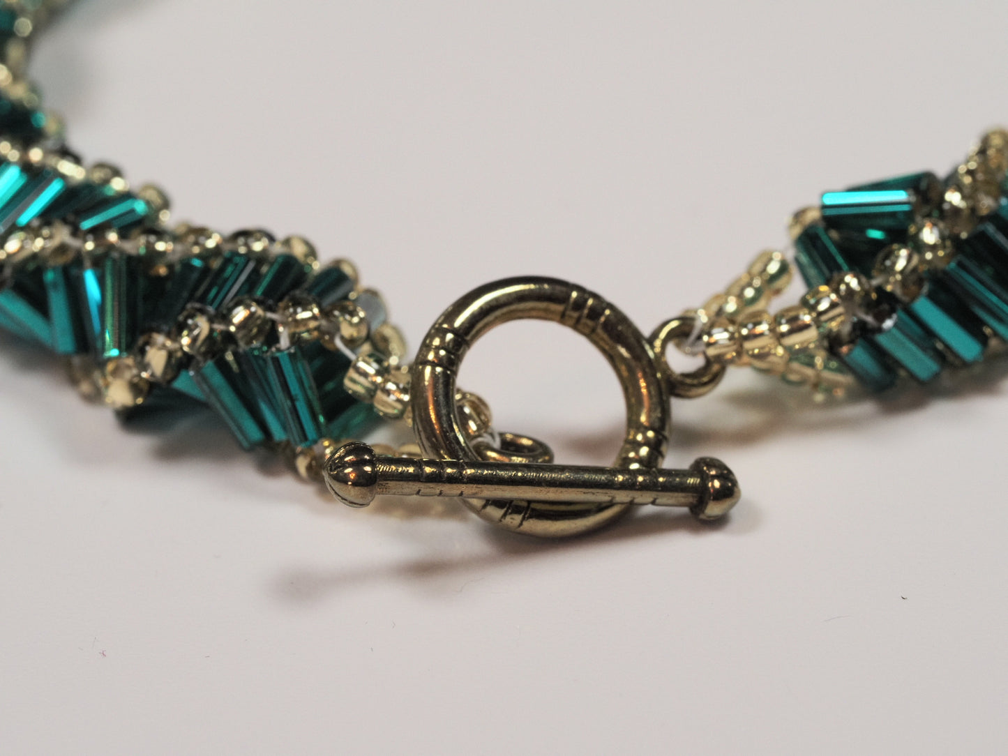 Art Deco Beaded Bracelet | Teal and Gold Woven Bracelet | Bugle Bead Bracelet | 1920s Inspired | Handmade Statement Bracelet