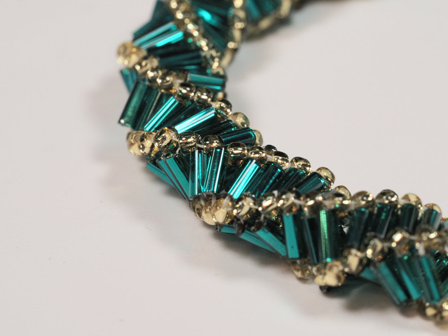 Art Deco Beaded Bracelet | Teal and Gold Woven Bracelet | Bugle Bead Bracelet | 1920s Inspired | Handmade Statement Bracelet
