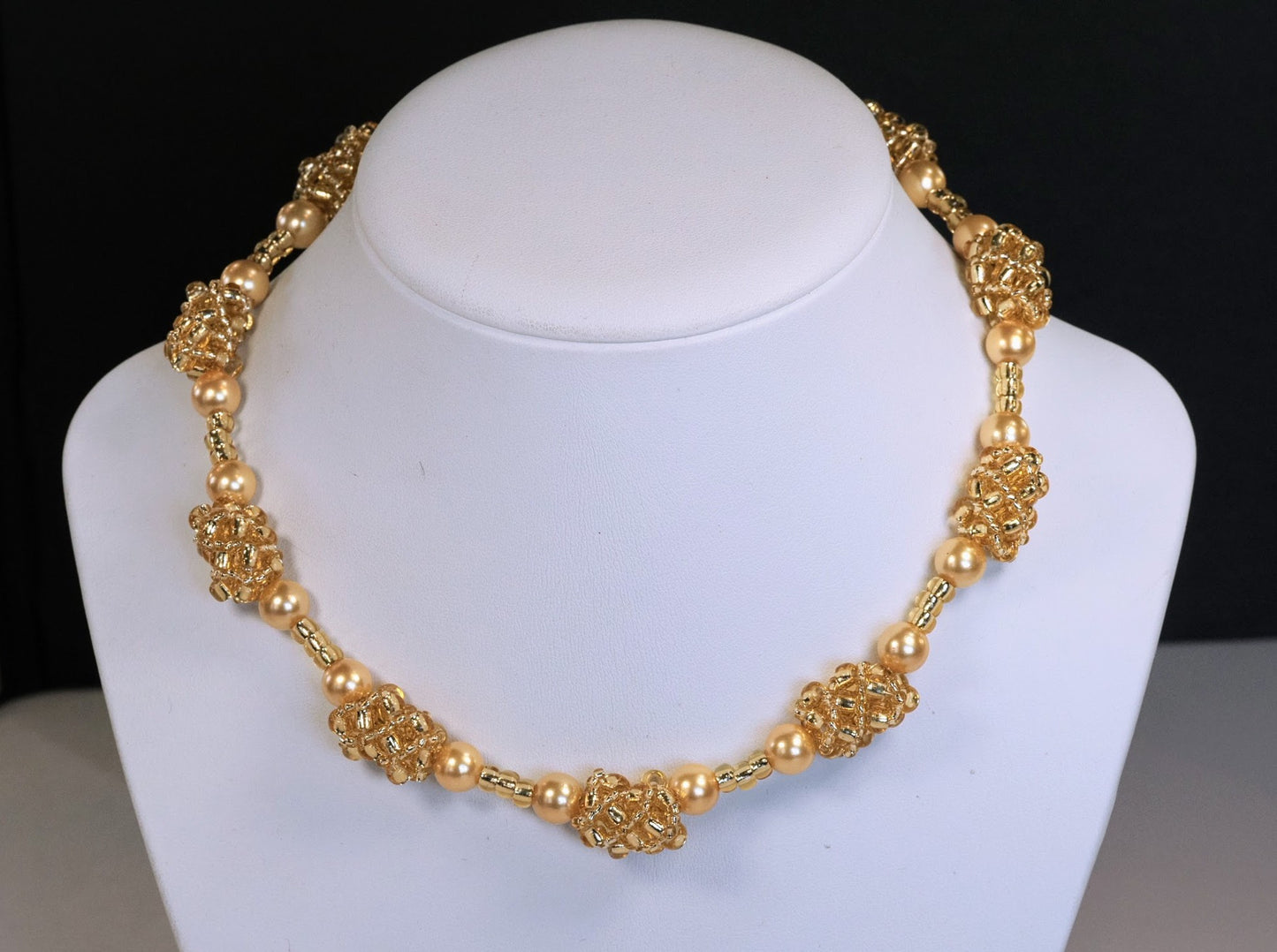 Gold Pearl and Seed Bead Station Necklace | Handwoven Bead Stations | Shell Pearls | Square Toggle Clasp | Handmade