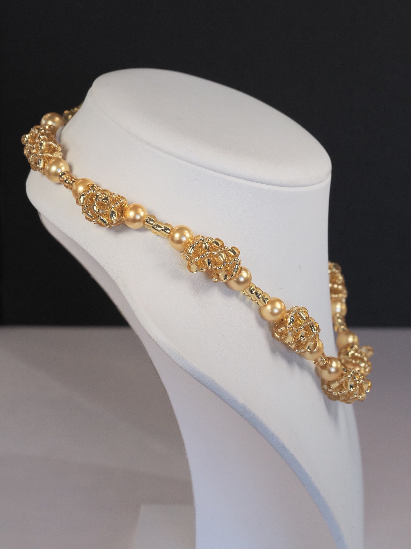 Gold Pearl and Seed Bead Station Necklace | Handwoven Bead Stations | Shell Pearls | Square Toggle Clasp | Handmade