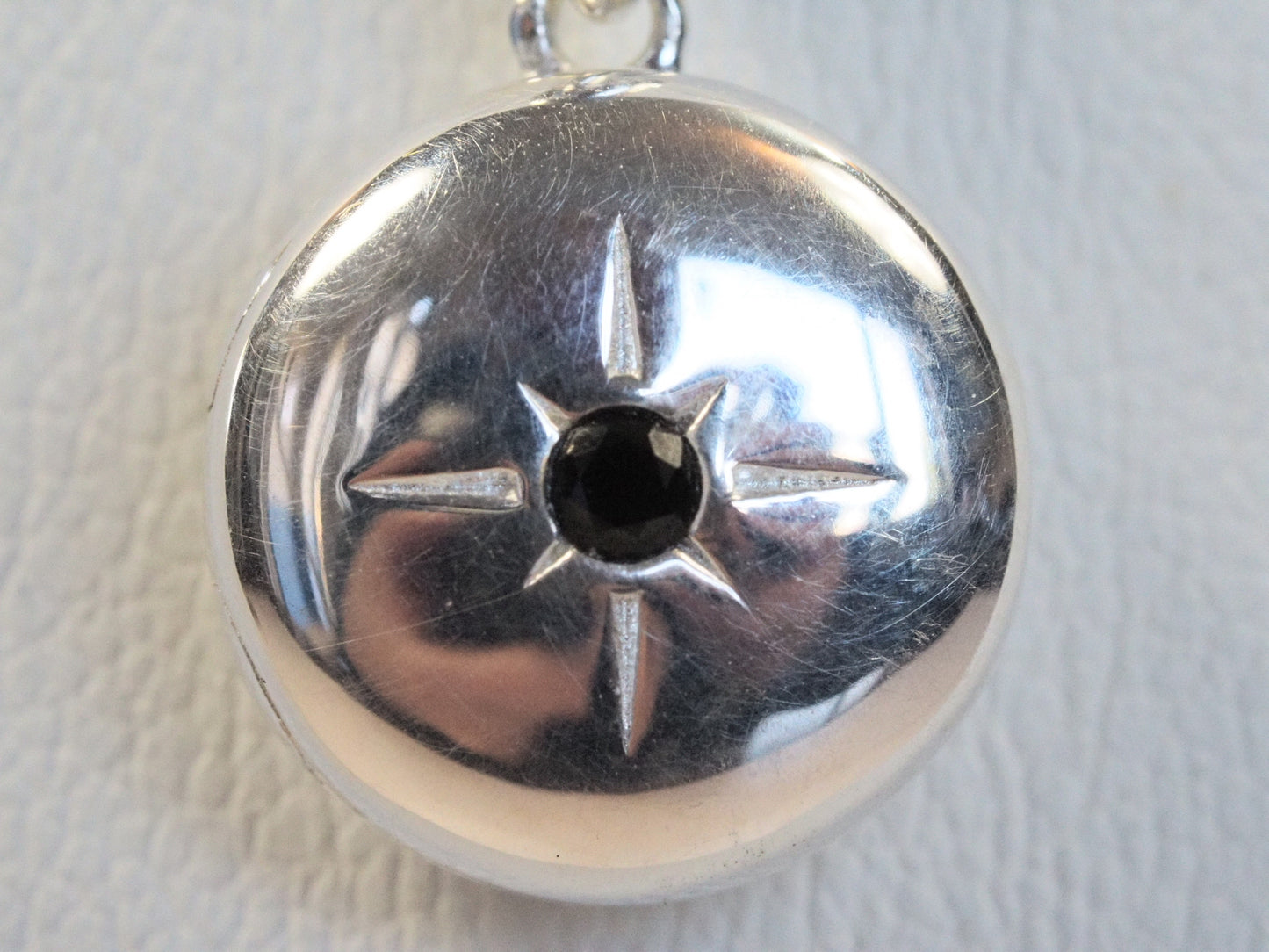 Sterling Silver Round Locket Necklace | Black Spinel Star Set | 925 Silver Figaro Chain | 18 Inch |&nbsp;