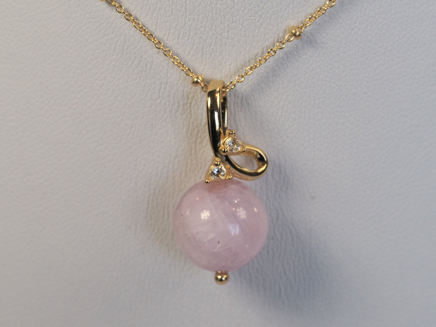Kunzite and White Topaz Sterling Silver Pendant Necklace | 10ct Gemstones | Gold Plated 925 Silver | 18 Inch | Handmade Luxury Necklace