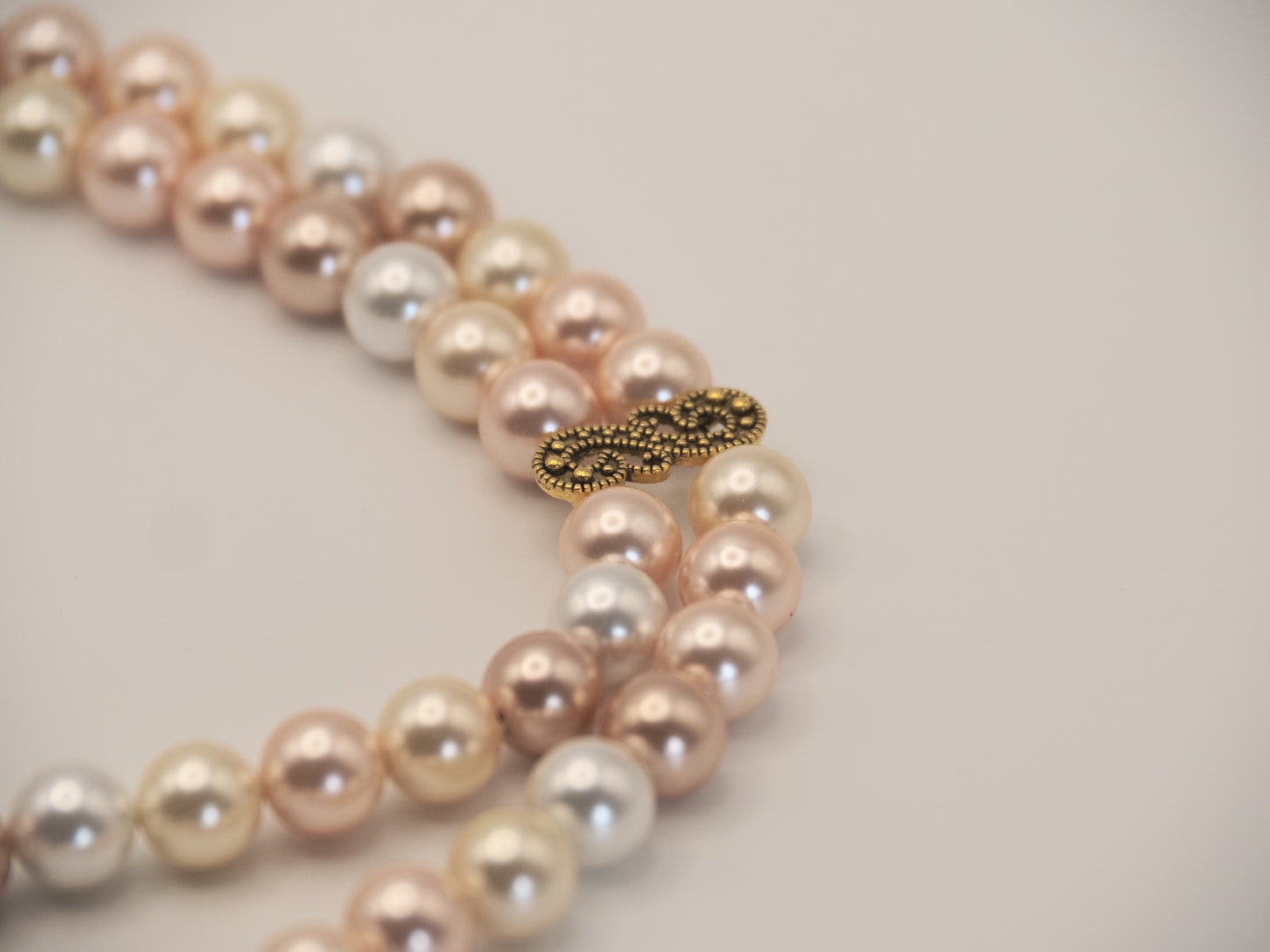 Double Strand Shell Pearl Choker | Blush Pink Cream and Ivory | Gold Scroll Connector | Handmade Bridal Necklace
