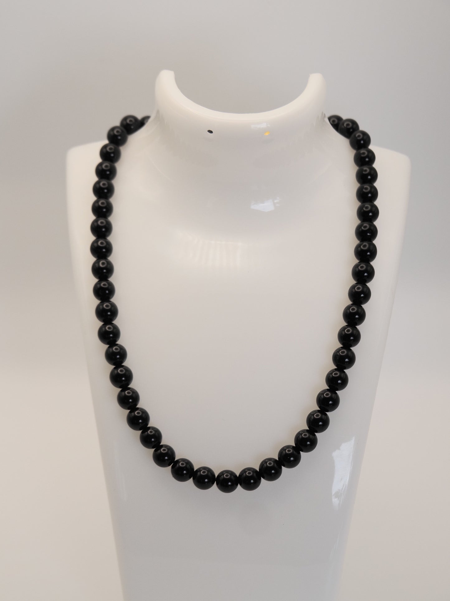 Black Onyx Bead Necklace | Gold Heart Toggle Clasp | 8mm Beads | 16 Inch | Handmade Gemstone Necklace
