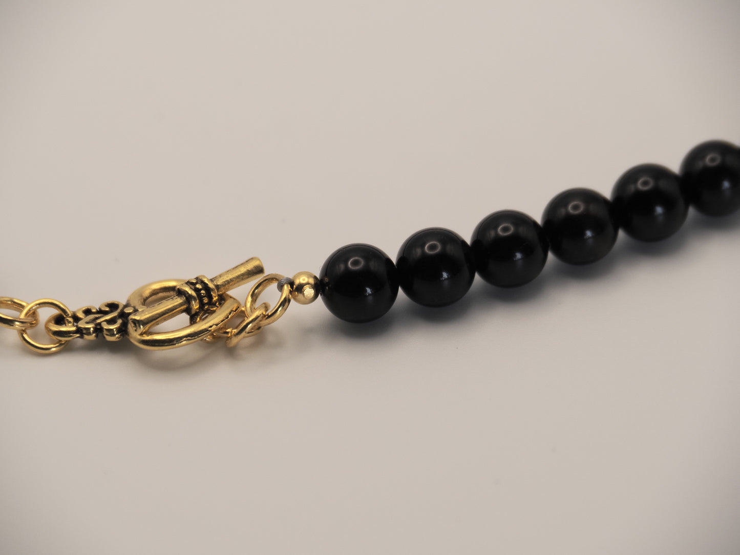 Black Onyx Bead Necklace | Gold Heart Toggle Clasp | 8mm Beads | 16 Inch | Handmade Gemstone Necklace