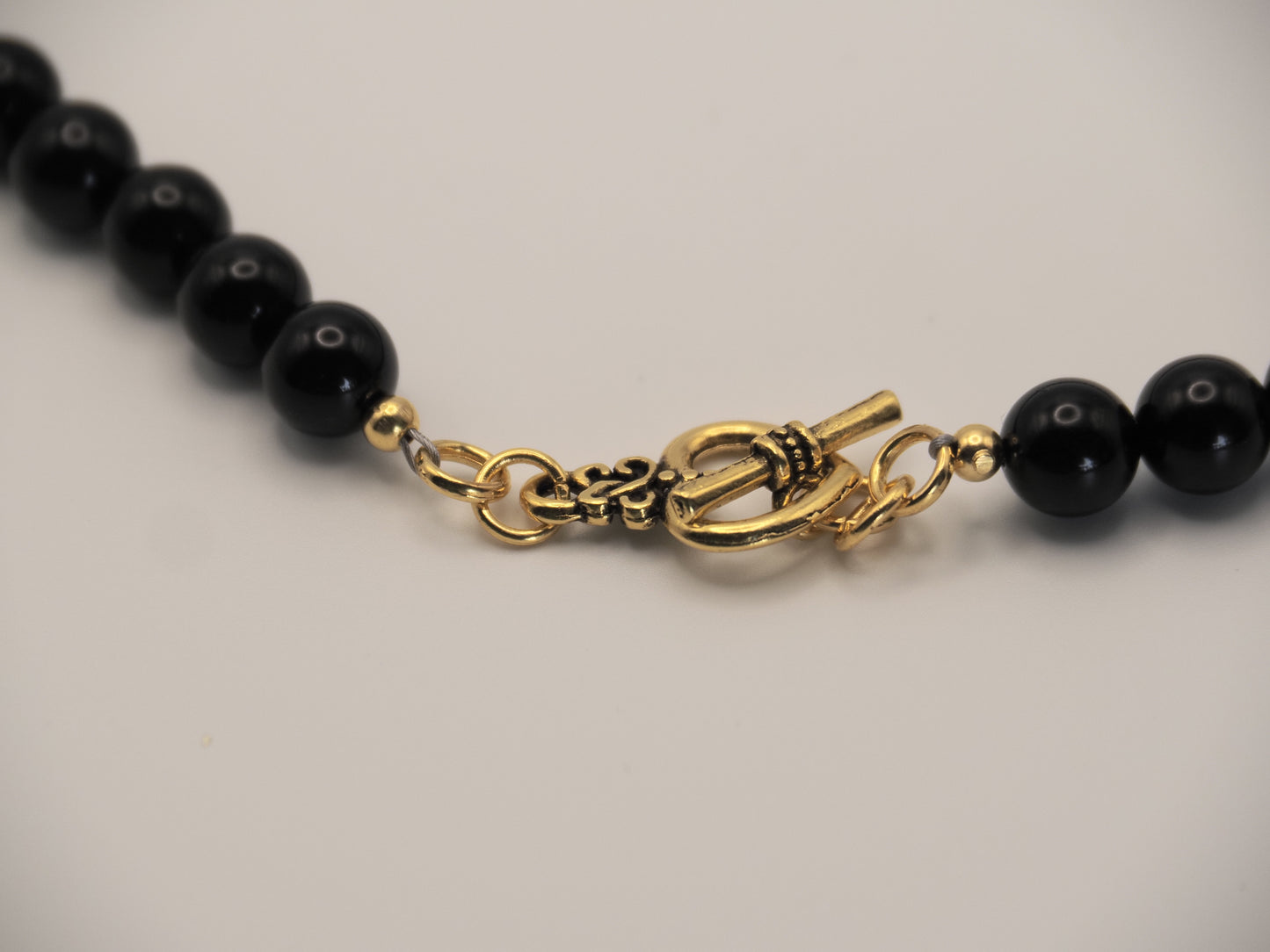 Black Onyx Bead Necklace | Gold Heart Toggle Clasp | 8mm Beads | 16 Inch | Handmade Gemstone Necklace