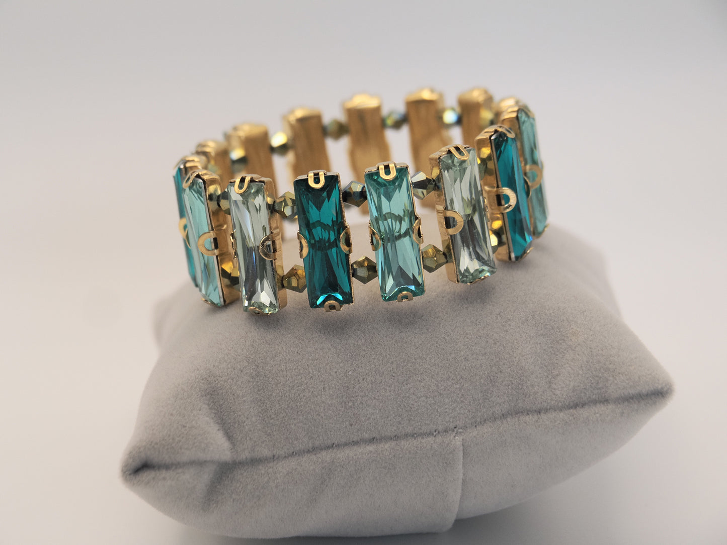 Ombré Crystal Stretch Bracelet | Blue Green Glass Crystals | Prom Bracelet | Statement Bracelet | Handmade