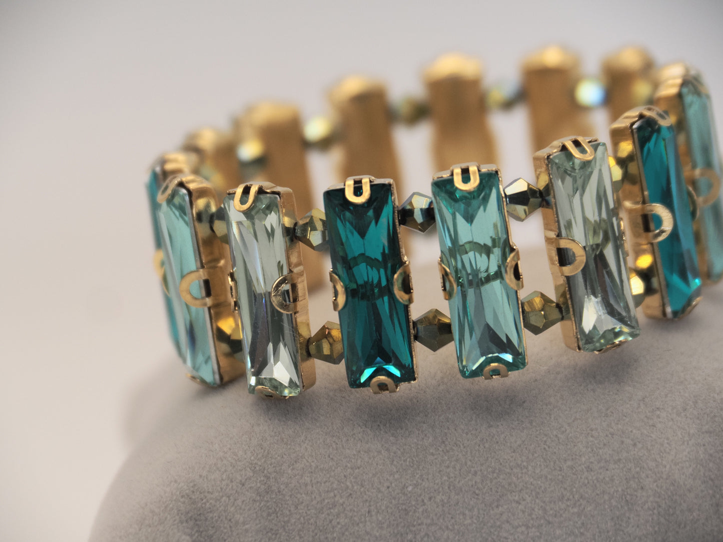 Ombré Crystal Stretch Bracelet | Blue Green Glass Crystals | Prom Bracelet | Statement Bracelet | Handmade