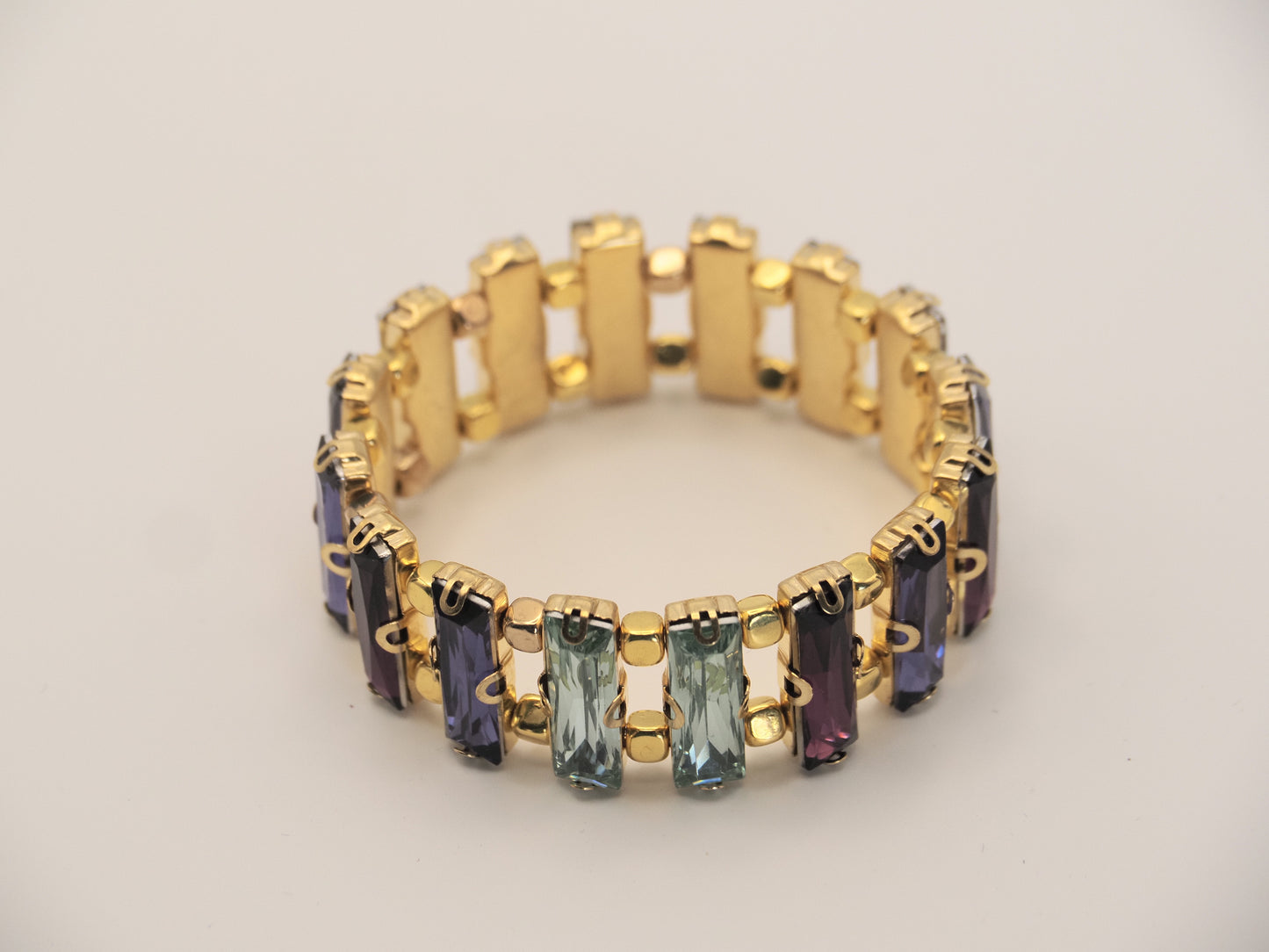 Jewel Tone Crystal Stretch Bracelet | Purple Violet & Aqua Glass Crystals | Prom Bracelet | Statement Bracelet | Handmade