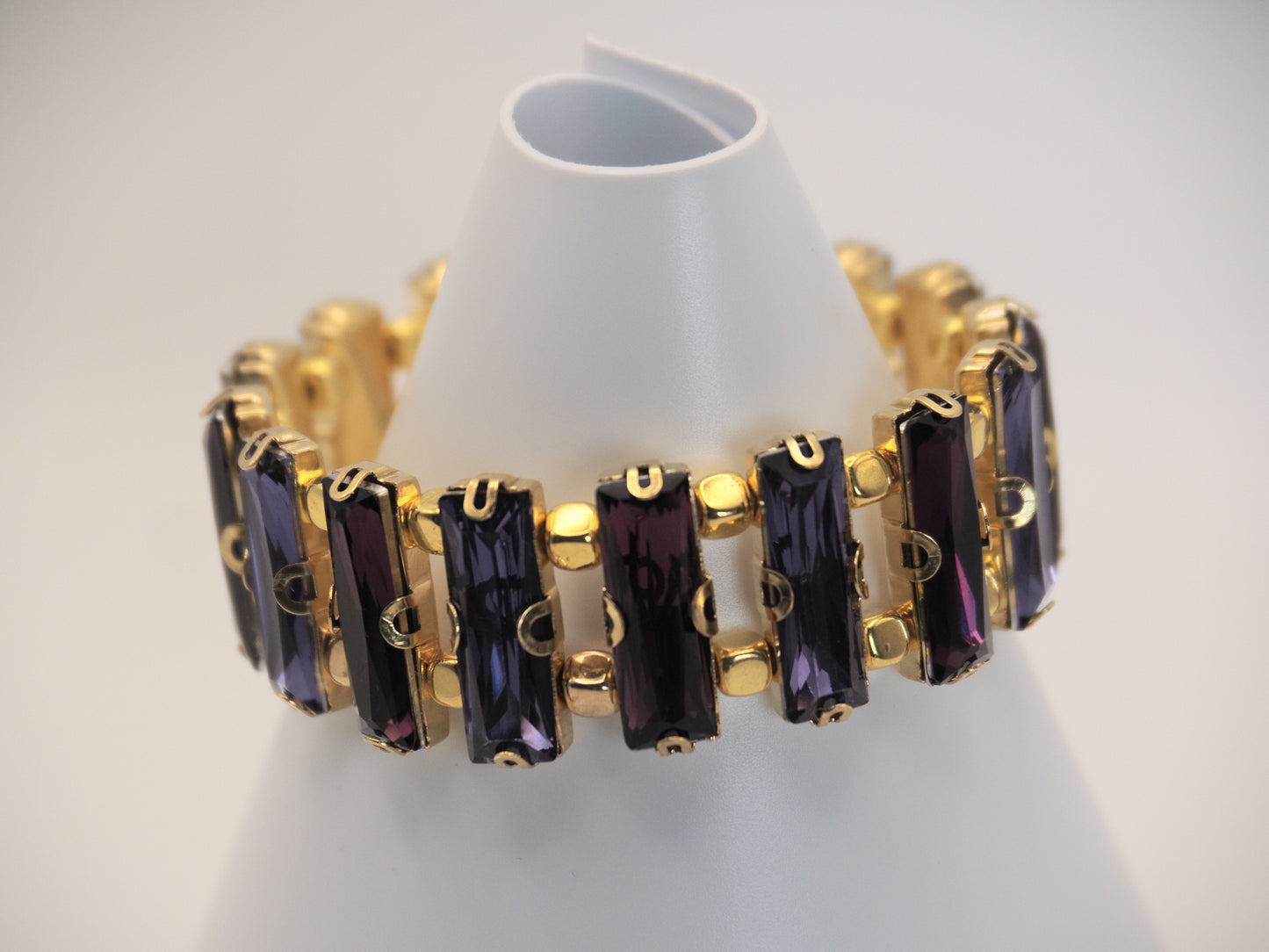Jewel Tone Crystal Stretch Bracelet | Purple Violet & Aqua Glass Crystals | Prom Bracelet | Statement Bracelet | Handmade