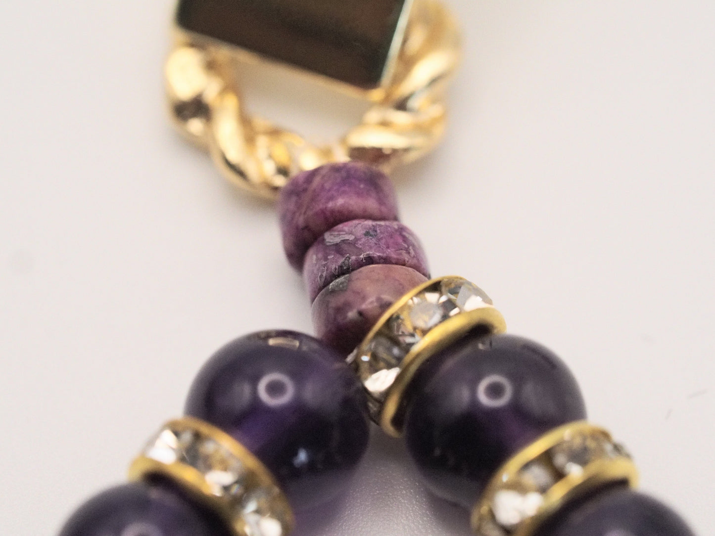 Amethyst and Purple Jasper Drop Earrings | Gold Plated Rhinestone Rondelles | Statement Stud Earrings | Handmade Gemstone Jewellery